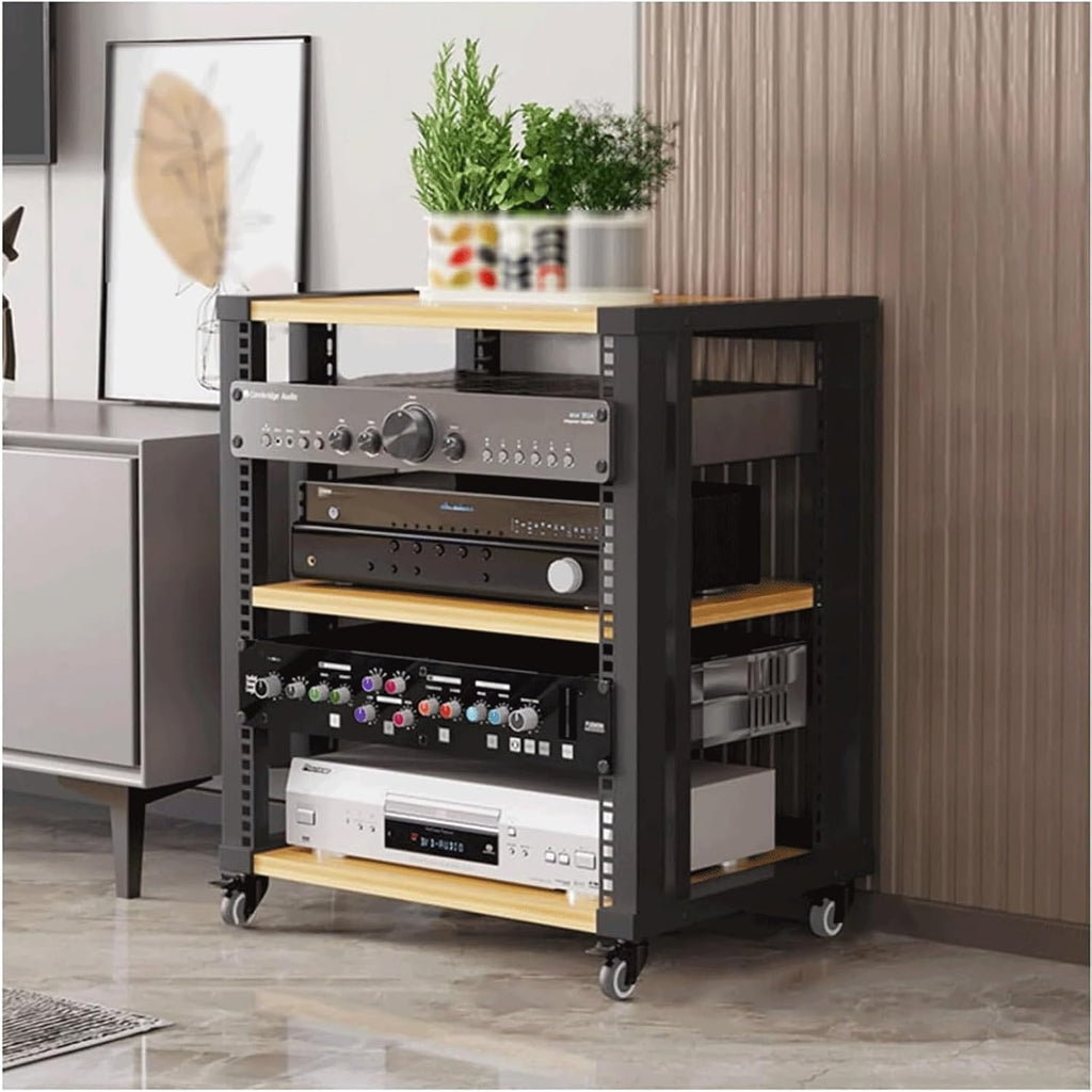 Audio Rack Stereo Rack Wooden Audio Equipment Rack Audio with Wheels Rack Cabinet HiFi Rack with Adjustable Shelves Stereo Shelf(Wood,3 Tier)