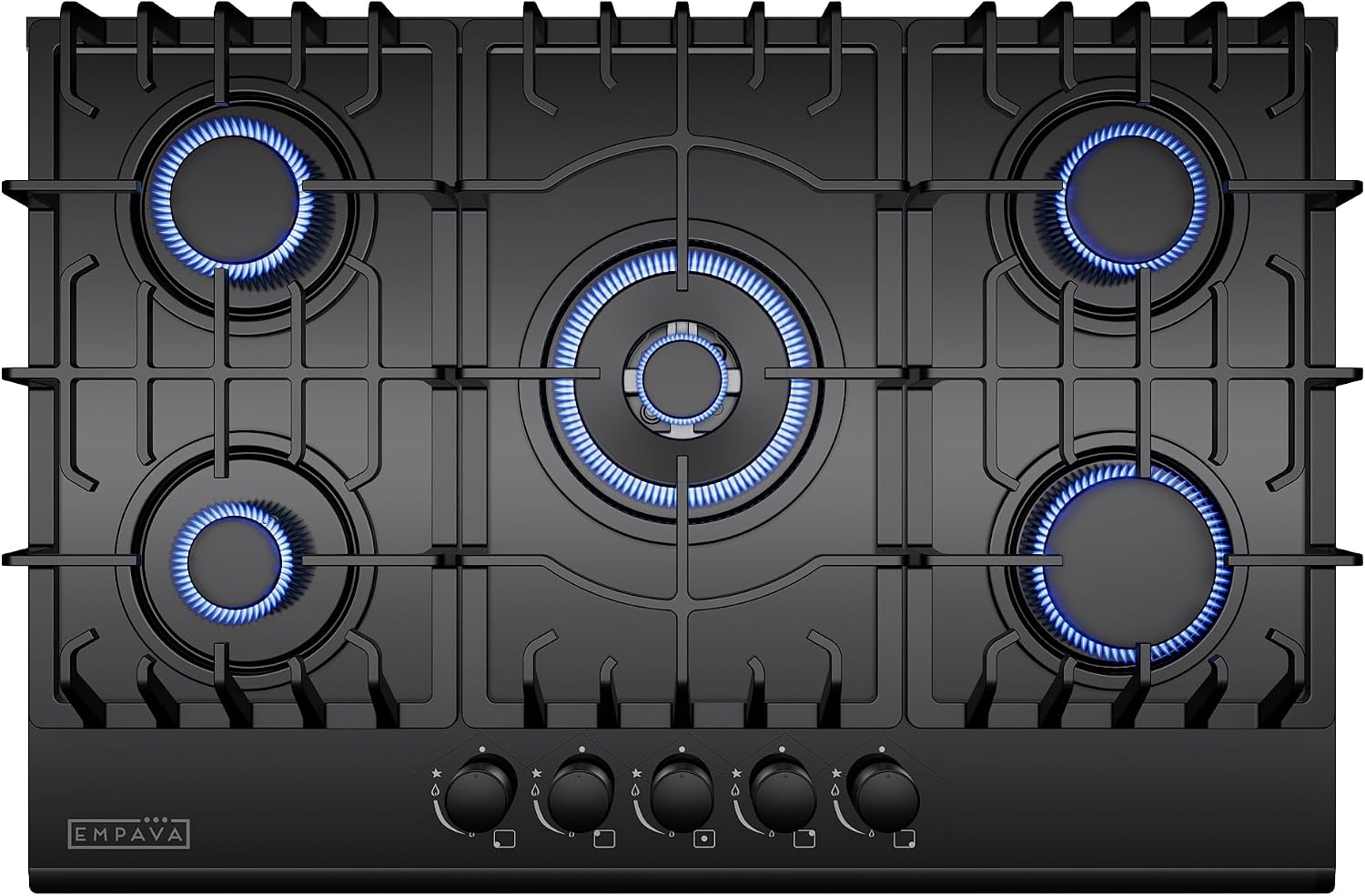 Empava 30' Gas Stove Cooktop LPG/NG Convertible with 5 Italy SABAF Burners Tempered Glass in Black, 30 Inch