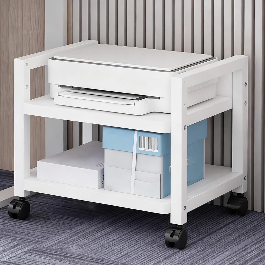NKSTRWR Metal Printer Cabinet Table Rolling Under Desk With Wheels, 3D Black Rolling Printer Stand For Copier, Computer, Fax(White,50cm/19.3in)