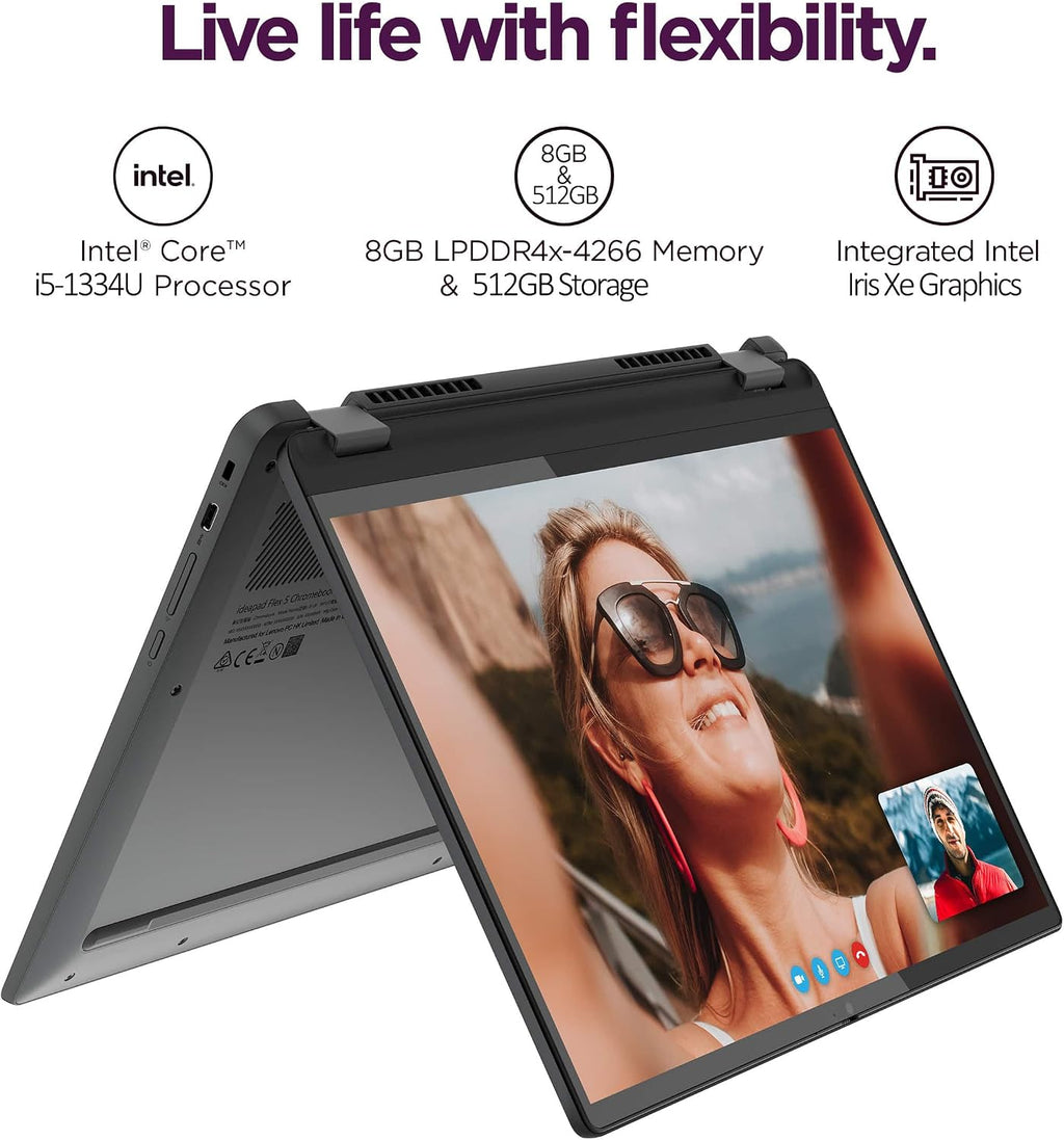 Lenovo IdeaPad Flex 5i Chromebook Plus 2-in-1 Laptop (14' FHD+ Touchscreen, Intel 10-Core i5-1334U, 8GB RAM, 512GB Storage(256GB SSD+256GB SD)) Business, Students, Home, Webcam, Backlit KB, Chrome OS