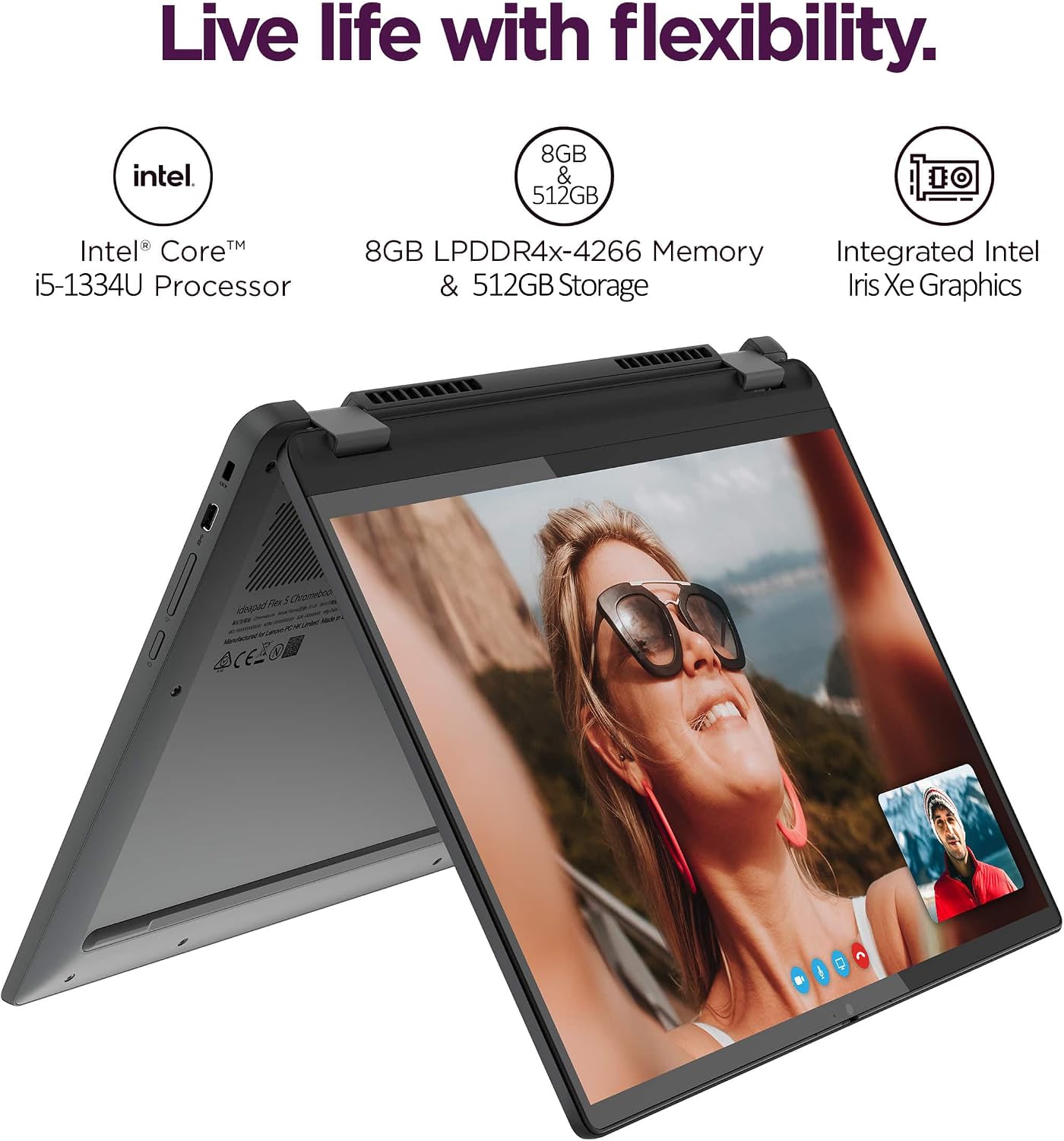 Lenovo IdeaPad Flex 5i Chromebook Plus 2-in-1 Laptop (14' FHD+ Touchscreen, Intel 10-Core i5-1334U, 8GB RAM, 512GB Storage(256GB SSD+256GB SD)) Business, Students, Home, Webcam, Backlit KB, Chrome OS