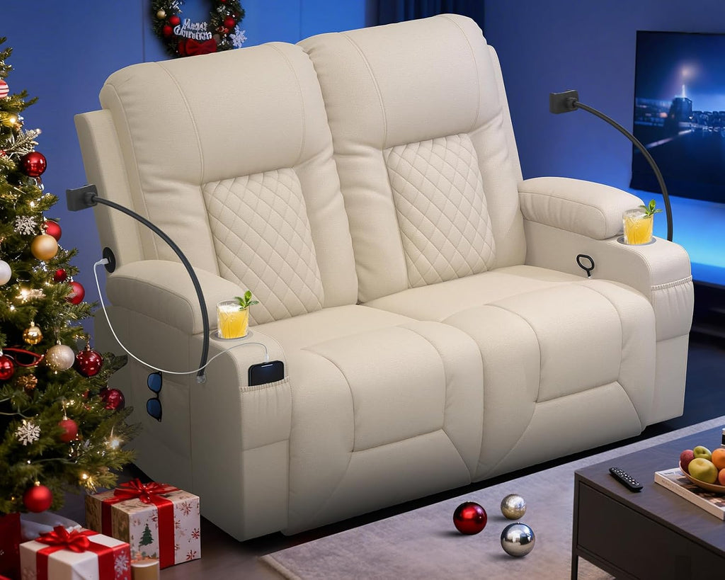 Loveseat Recliner Sofa, Home Theater Seating with Storage & Pocket, Reclining Loveseat Sofa with USB Ports & Phone Holders, Wall Hugger Recliner RV Couch Furniture