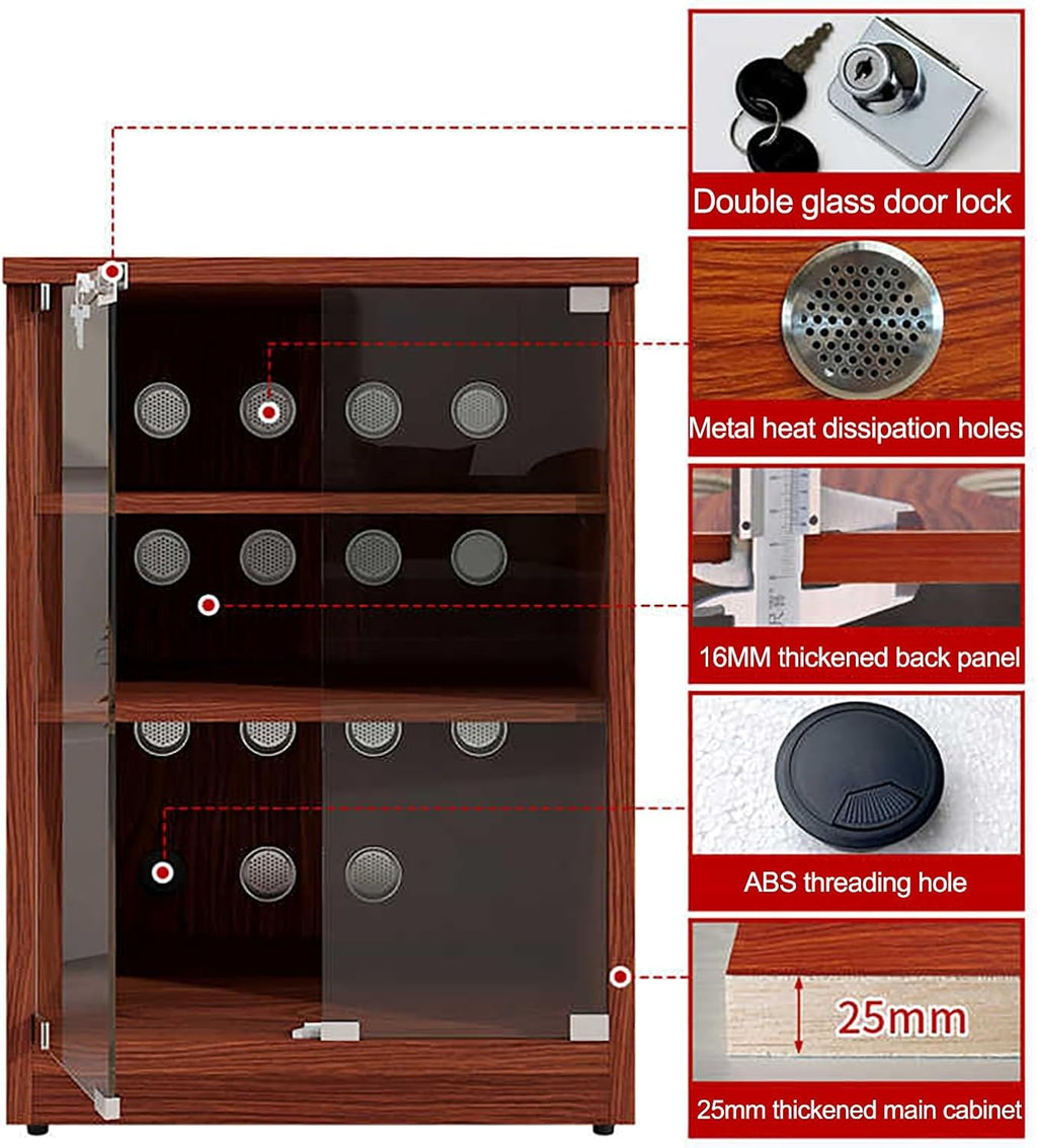 Media Cabinet AV Media Stand Stereo Cabinet with Adjustable Shelves Tempered Glass Doors and Cable Management, for Entertainment Stereo Racks Component(Brown,80cm/31.5in)