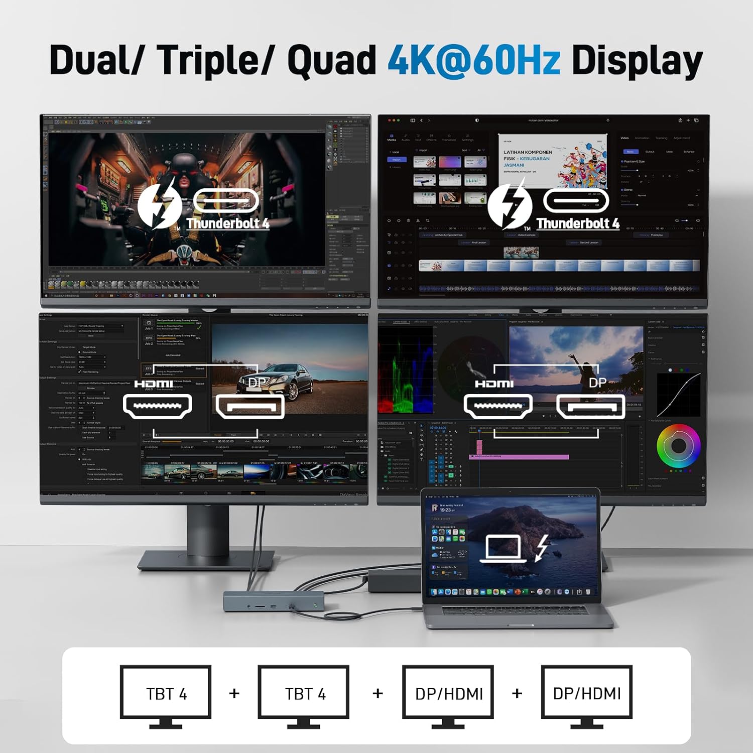 Acer Thunderbolt 4 Dock, 16 in 1 DisplayLink Docking Station 4 Monitor, 3×TB4+2×HDMI+2×DP, Up to 8K & 40Gbps, 160W Power, 2.5G Ethernet, SD4.0, USB C Dock for MacBook Pro/Max, Dell, Acer, HP etc