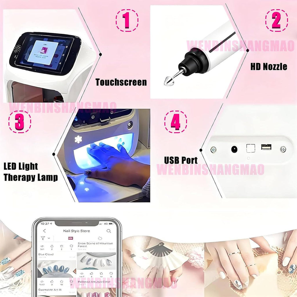 Portable Digital Nail Printer Machine, Automatic 3D Nail Painting Machine with Touch Screen /1000+ Designs, Smart DIY Nail Art Printing Machine for Home Nail Salon Cute Girls