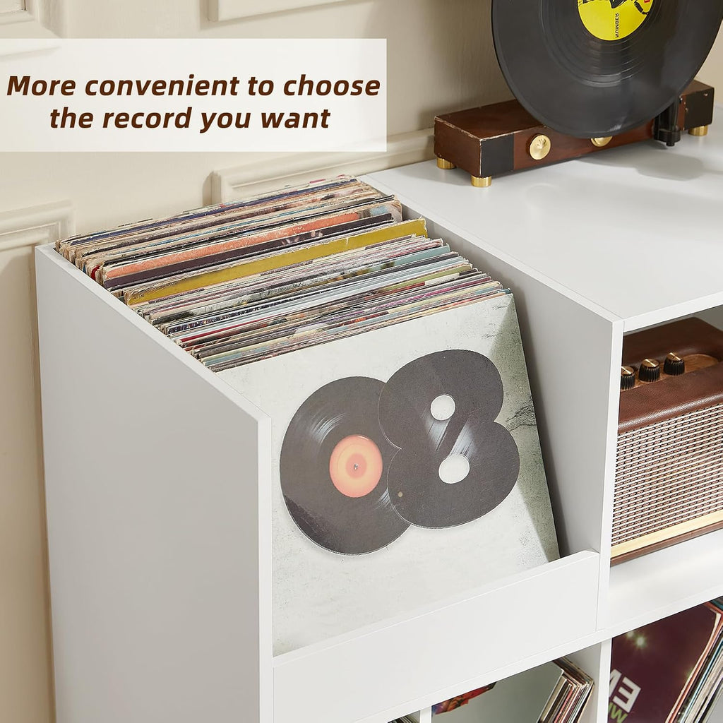 LELELINKY Large 48'' Record Player Stand with Storage, Vinyl Record Storage Holder with Display Area, Turntable Stand Record Player Table Holds Up to 450 Albums,Record Stand for Music Room Living Room