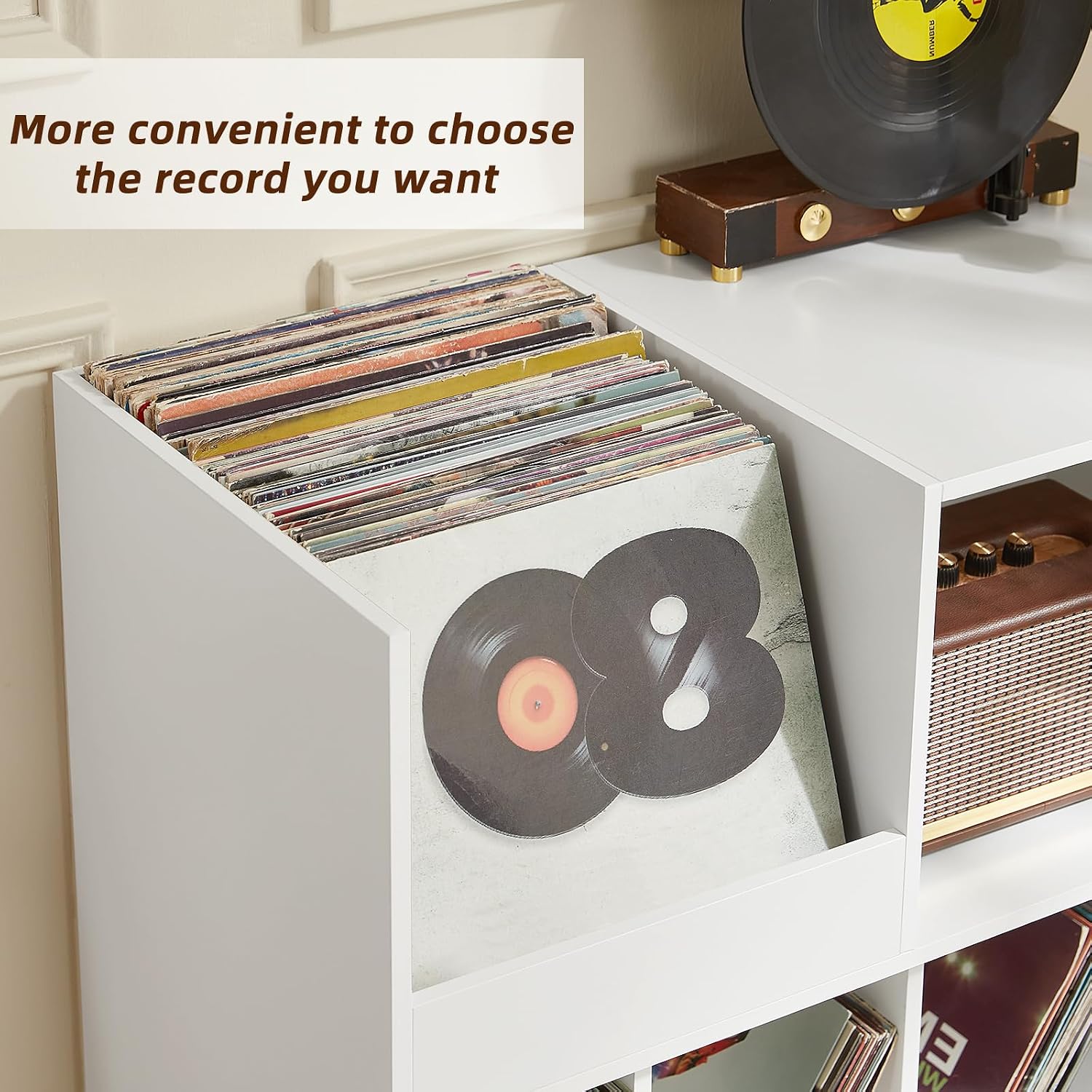LELELINKY Large 48'' Record Player Stand with Storage, Vinyl Record Storage Holder with Display Area, Turntable Stand Record Player Table Holds Up to 450 Albums,Record Stand for Music Room Living Room