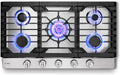 FOTILE GLS36502 36' Stainless Steel 5-Burner Gas Cooktop, Tri-Ring 22,000 BTUs Center Burner with Flame Failure Protection Removable Grates and Installation/LP Kit