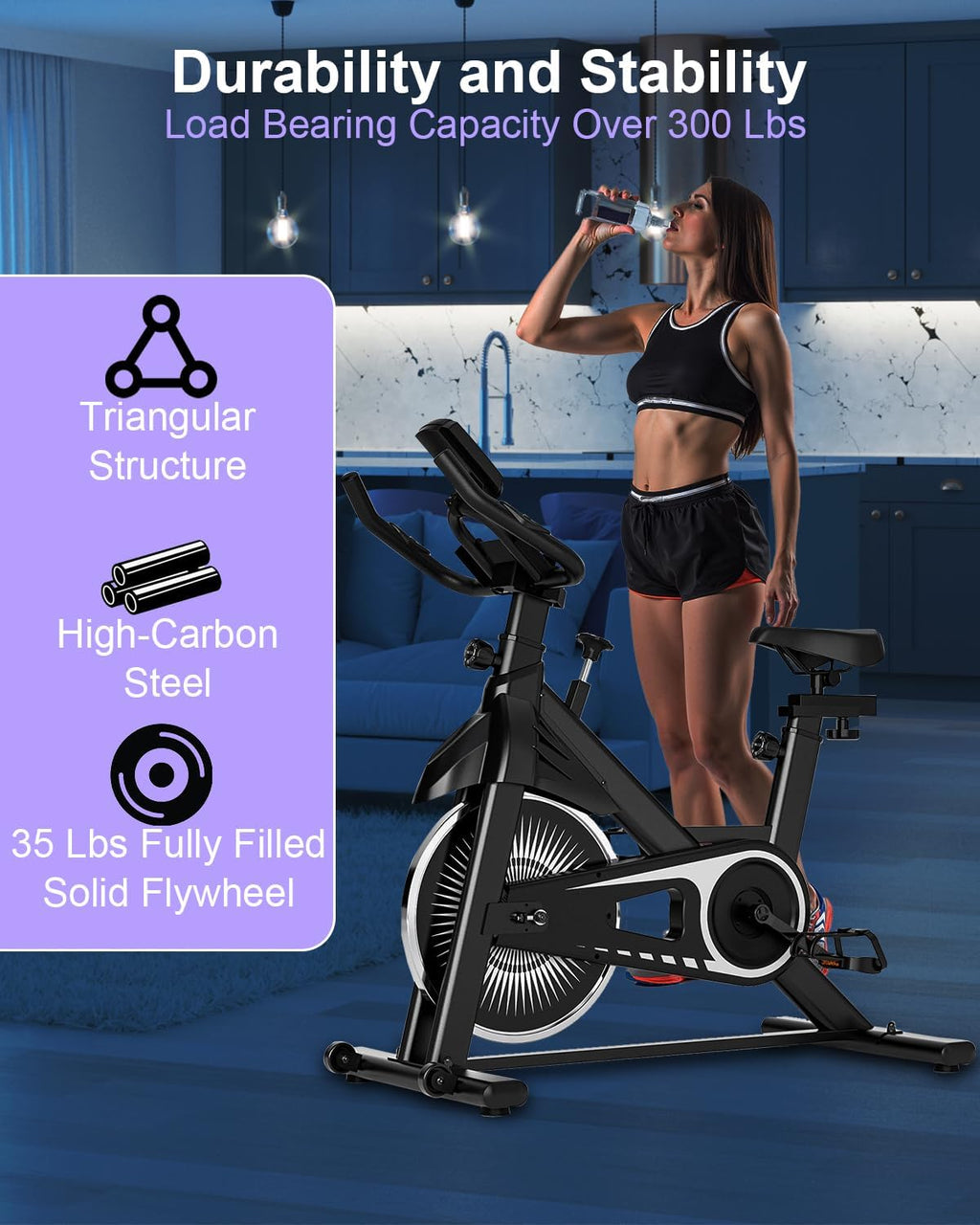 Exercise Bike,Adjustable Resistance Indoor Cycling Bike for Home Exercise - Stationary Bike with Smartphone Holder, LCD Display & Heart Rate Monitor