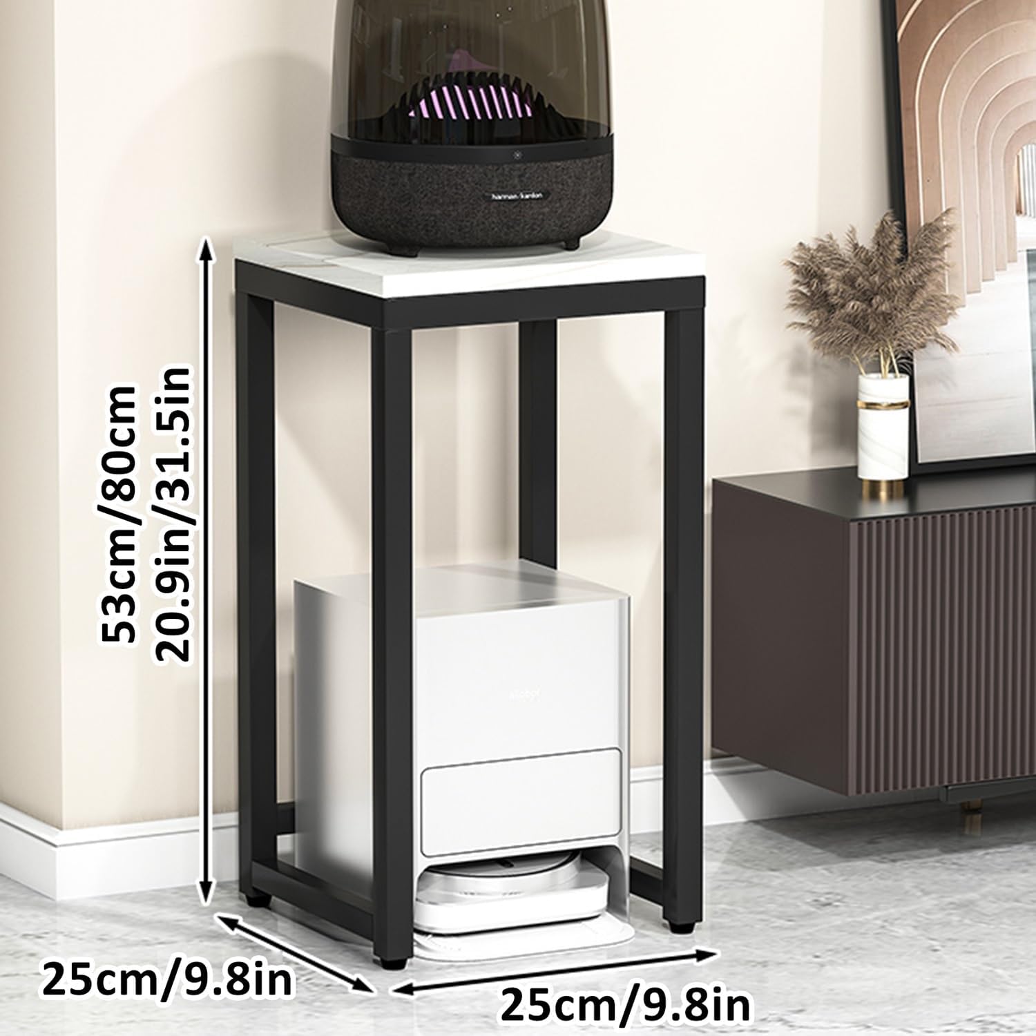 Portable Audio Rack & Game Console Stand - Media Storage Shelf for Projector & Entertainment Center - Gaming Cabinet for Living Room & Meeting Room (White, 25x25x53cm)