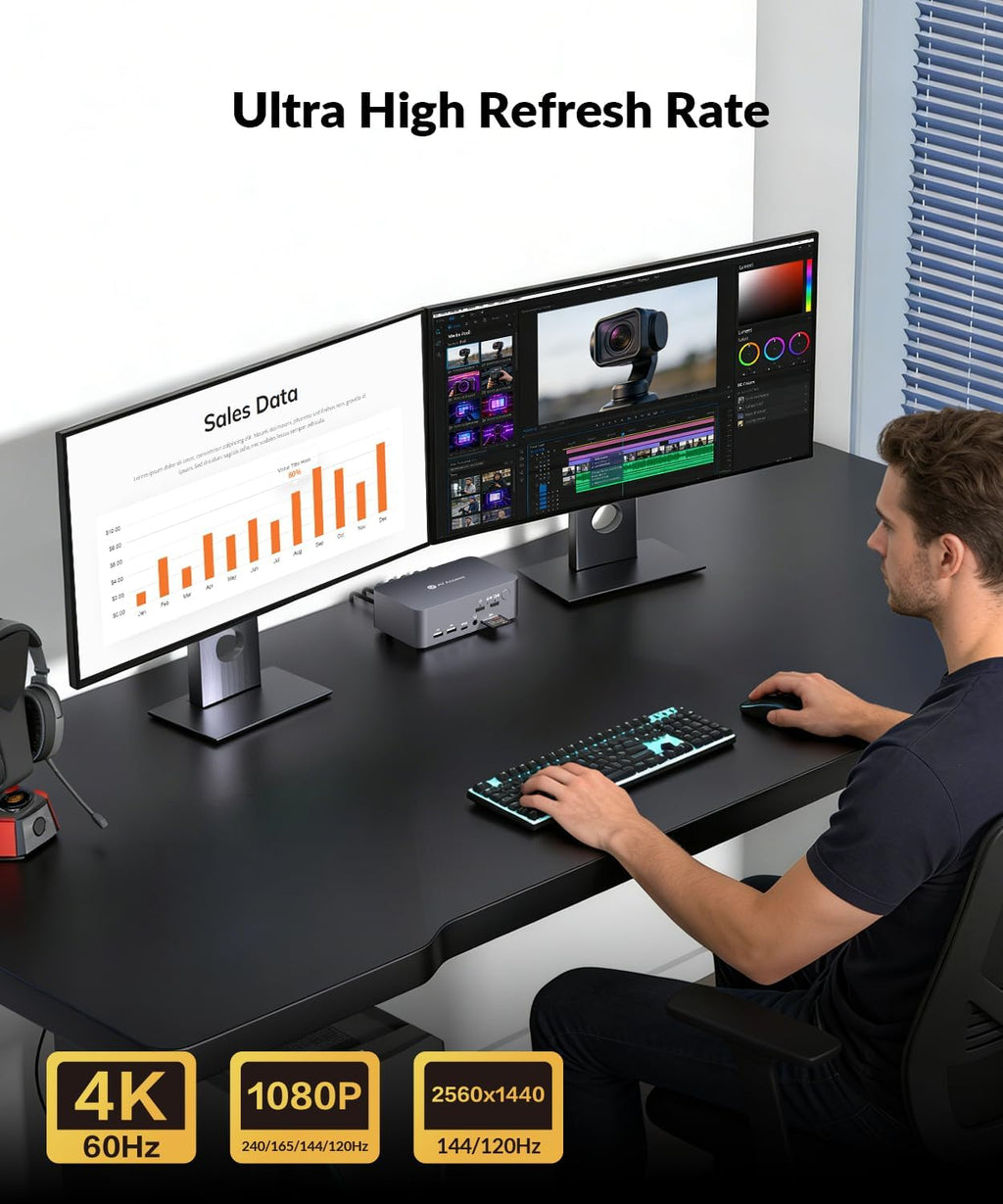 AV Access Dual Monitor KVM Docking Station for Laptop & Desktop, GbE, EDID, 5xUSB-A, HDMI 4K@60Hz USB C KVM Switch 2 Monitors 2 Computers, 60W Laptop Charge, for Home Office Workstations (iDock C10)