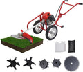 49CC 2-Stroke Gas Powered Lawn Mower, Hand Push Lawn Mower Trimmer, Brush Mower Gasoline Brush Broom Sweeping Machine, Gas Brush Cutter String Trimmer for Yard