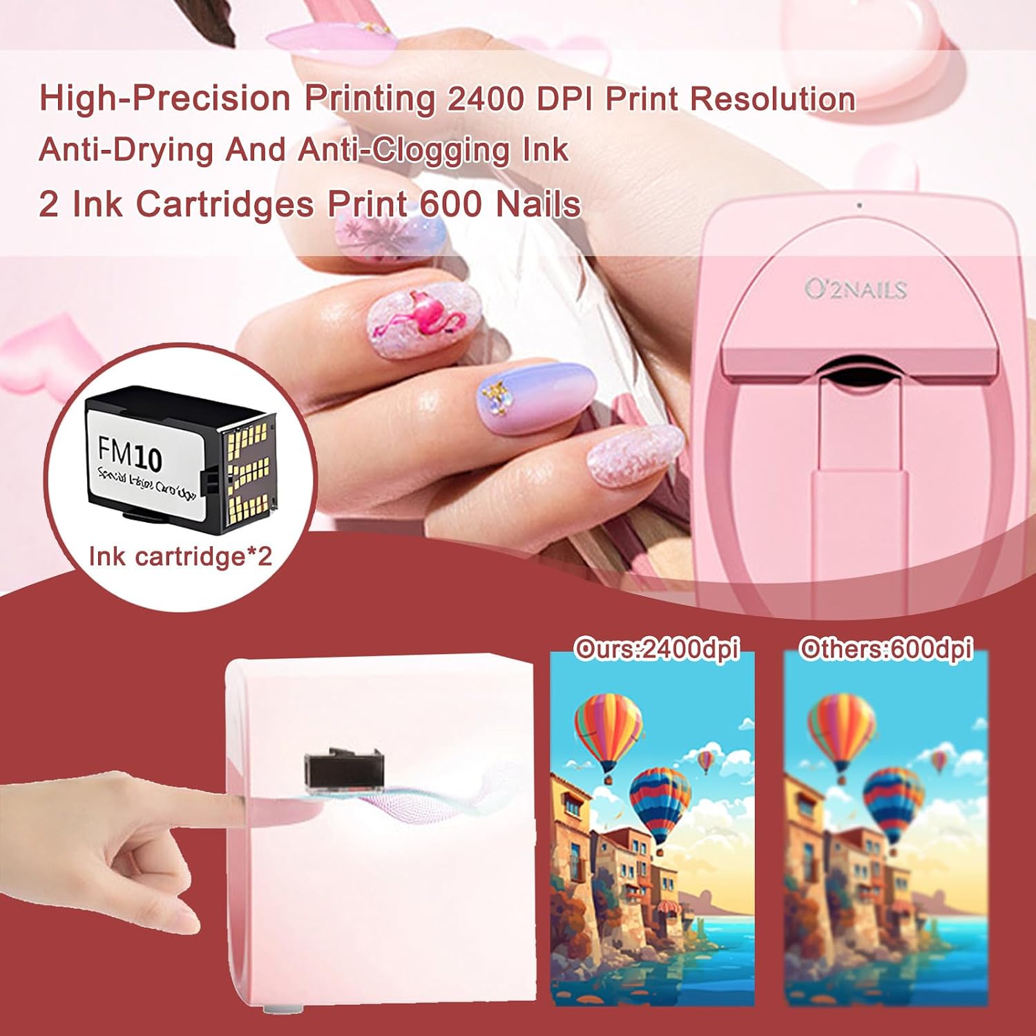 Professional 3D Nail Printer Mini Printer for Nails with 2 Ink Cartridges, Multifunction Portable Mobile Nail Painting Machine for Kid/Nail Studio/Manicurist/Nail Lovers B