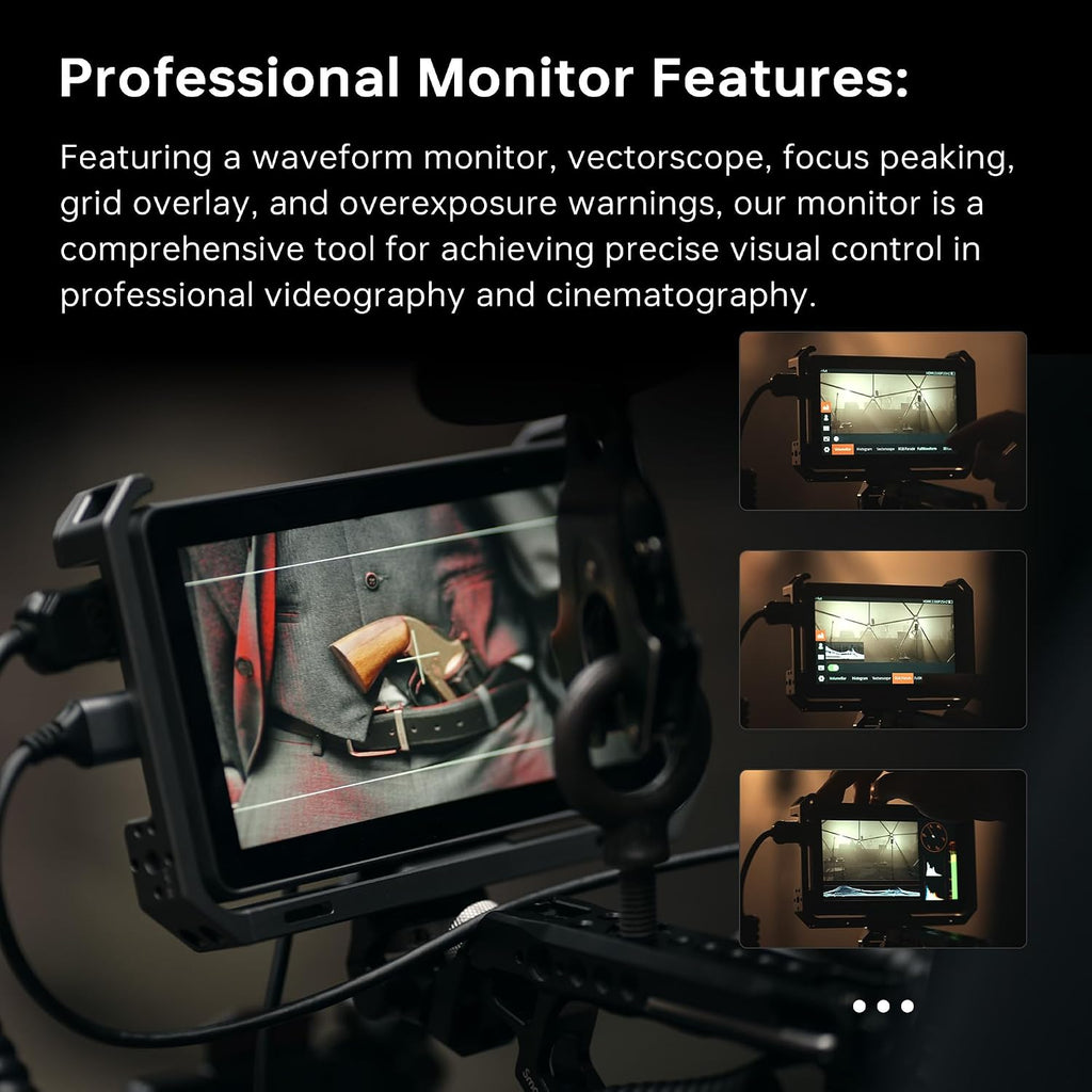 VILTROX DC-X2 6'' Touchscreen Camera Monitor with Rig Cage, 2000 nits 4K HDMI in/Out Video Field Monitor Kit with Sunshade Hood, 3D LUT, Waveform, Histogram & Vectorscope Tools, Black