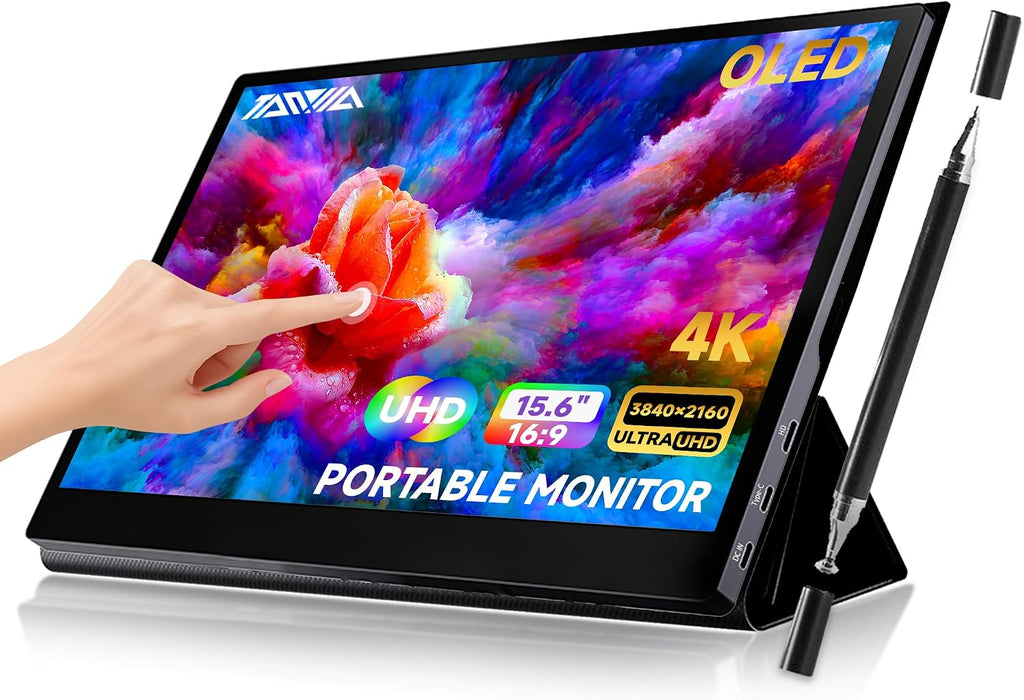 15.6' Portable Monitor 4K OLED Touchscreen, 100% Adobe RGB 10-Bit Color, USB-C External Display for Laptop, PC, Mac, Phone, Gaming, with Smart Cover & Stand