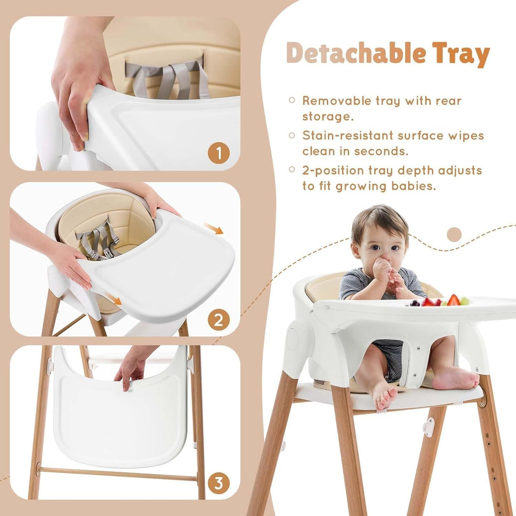 GYARING 5 in 1 Baby high Chair,Adjustable Convertible Infant Chair with Removable Tray, Easy to Clean,Khaki