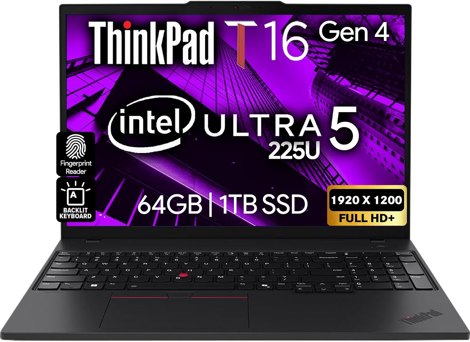 Lenovo ThinkPad T16 Gen 4 Business Laptop 16 FHD+ Display, Intel Ultra 5-225U (Beats i7-1355U), 64GB DDR5 RAM, 1TB SSD, 5MB Webcam, Fingerprint, Backlit KB, WiFi 6E, RJ-45, Win 11 Pro