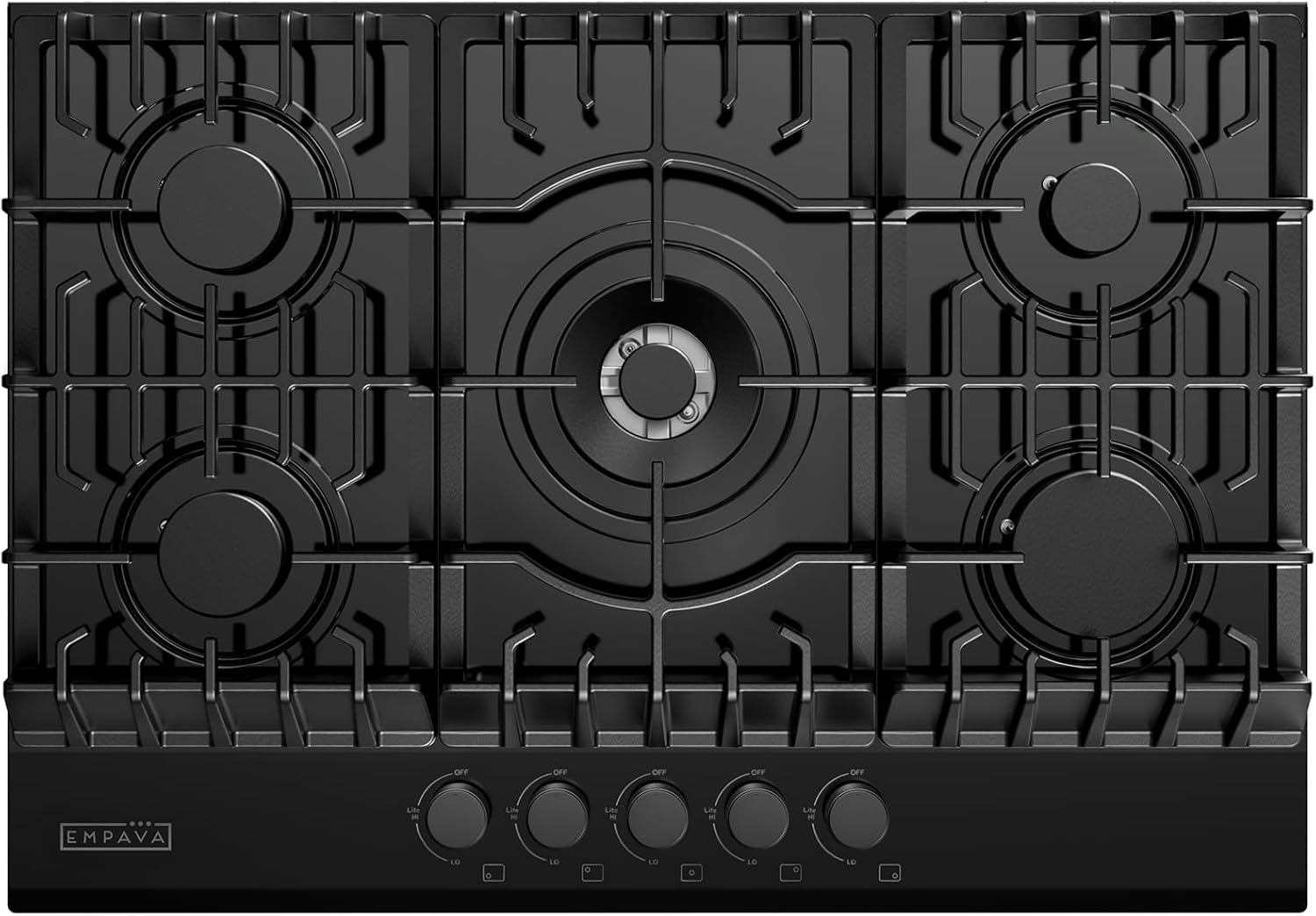 Empava 30 Inch Built-in Gas Cooktop with 5 Sealed SABAF Burners, Black Tempered Glass Surface, LPG/NG Convertible, Flame Failure Protection, Dishwasher Safe Grates
