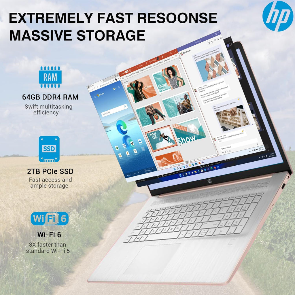 HP 17 Inch Touchscreen Laptop Computer, 17.3 HD+ Touch Screen Business Laptop PC, Intel Core i7, 64GB RAM 2TB SSD, Windows 11 Pro, Backlit 10 Key Number Pad, Fingerprint, Rose Gold