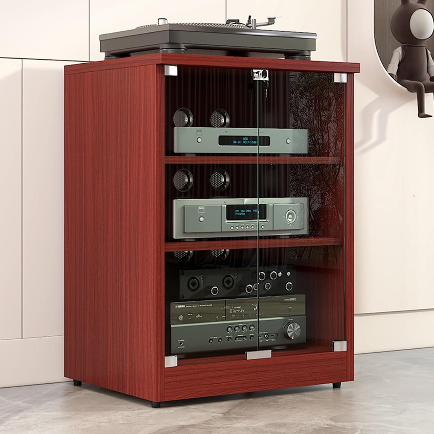 Stereo Component Cabinet,Stereo Cabinet,Audio Cabinet,Audio Rack Cabinet,av Media Stand,Audio Rack,Record Player Console Cabinet,av Cabinet,Media Cabinet,Corner Media Cabinet(Walnut,3-Layer)