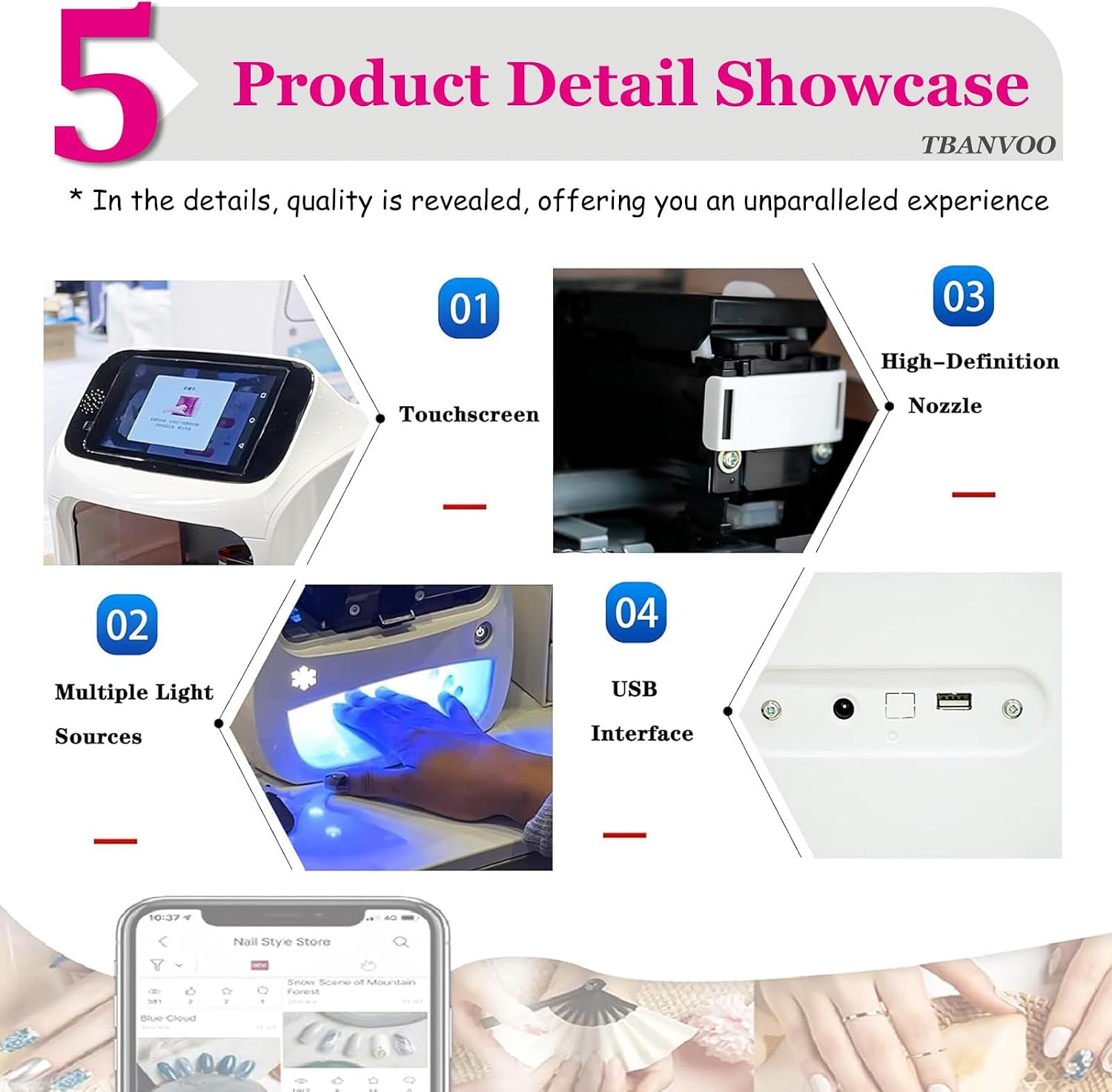 Nail Printer Nail Art Machine, Portable 3D Nail Painting Machine, DIY Nail Printer Control for Commercial Usage Nail Salon for Cute Girls Women