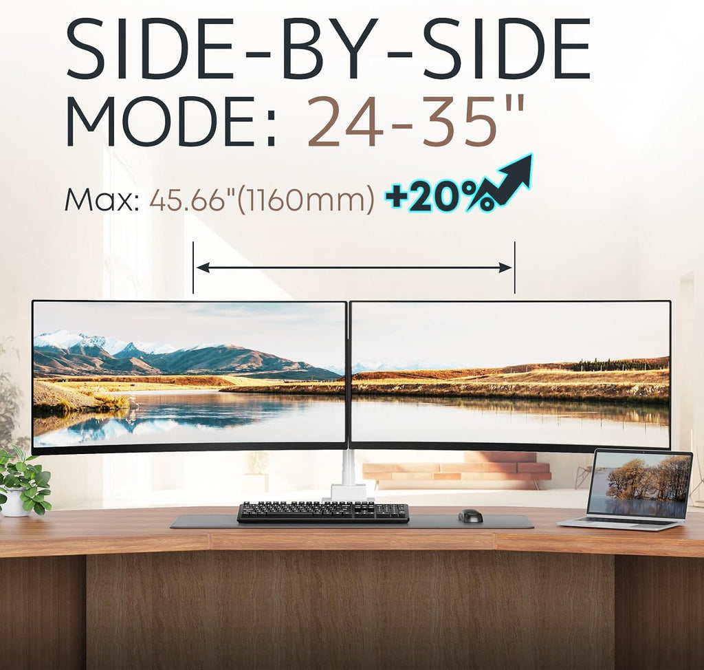 24-57 inch Dual Vertical Monitor Mount, Heavy Duty Monitor Arm for 2 Monitors, up to 59.4 lbs, Extra Tall/Wide Adjustable, Premium Aluminum Dual Monitor Desk Mount, VESA 75x75-200x200 mm, White