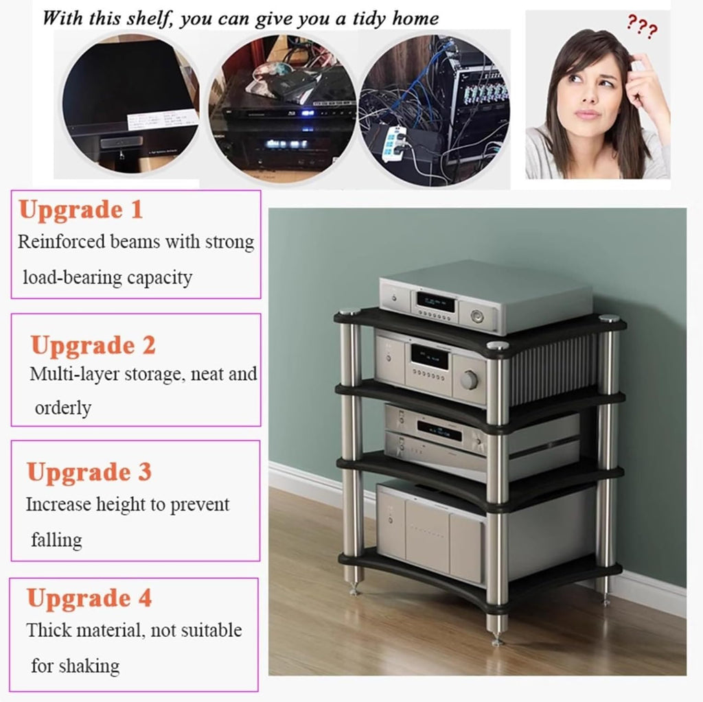 Audio Video Equipment Rack, Media Stand for Record Player, Turntable, Speaker, Gaming Console, Home Theater Storage Unit