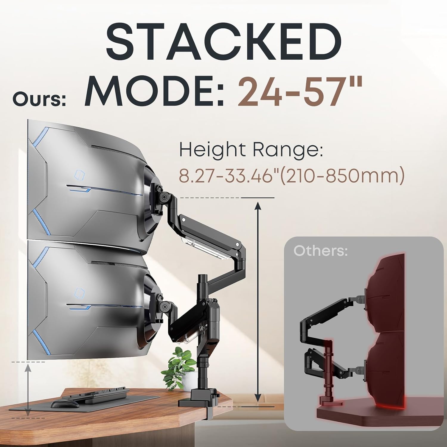 24-57 inch Dual Vertical Monitor Mount, Heavy Duty Monitor Arm for 2 Monitors, up to 59.4 lbs, Extra Tall/Wide Adjustable, Premium Aluminum Dual Monitor Desk Mount, VESA 75x75-200x200 mm