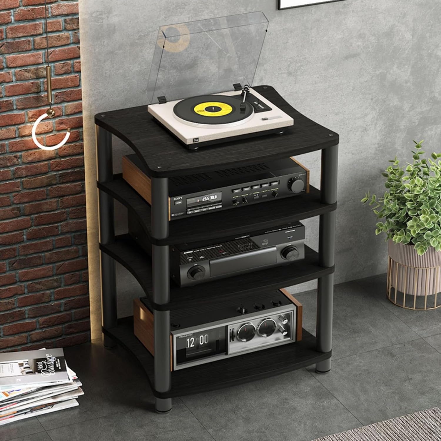 SOBS 4-Tier AV Media Cabinet Stand Component Cabinet, CD Player Stand and Stereo Equipment Rack Audio Tower with Wooden Shelves for Home/Office/Theater (Color : B)
