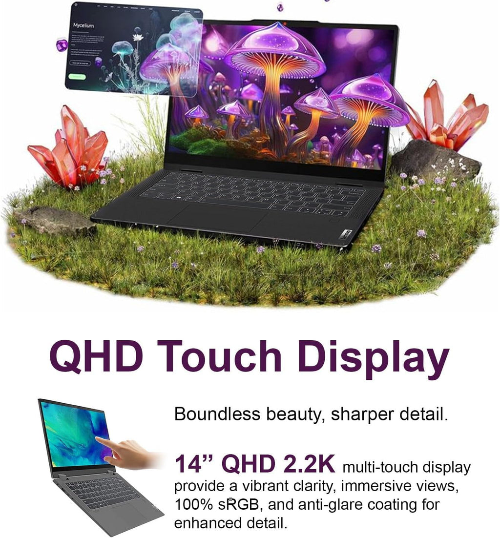 Lenovo IdeaPad 14' 2.2K QHD 2-in-1 Touchscreen Laptop | AMD Ryzen 7 Processor | Win 11 | 16GB RAM | 256GB PCIe SSD | Backlit Keyboard | Fingerprint | 1080P Camera | Convertible Laptop for Work & Study