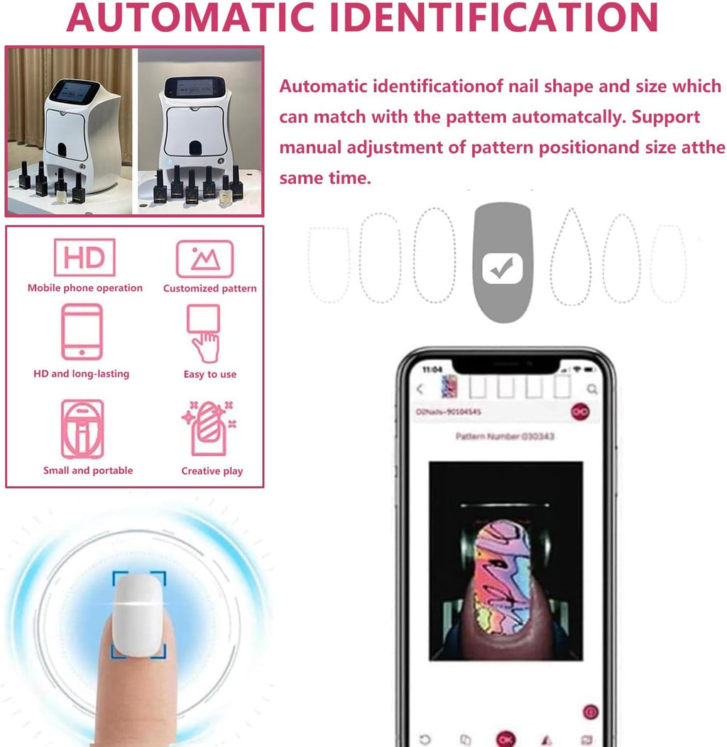 Smart 3D Nail Art Printer Machine with 5' Touchscreen & App Control, 4800DPI High-Resolution, Auto Nail Shape Recognition, 3000+ Designs, DIY Custom Printing Kit for Home & Salon Printer