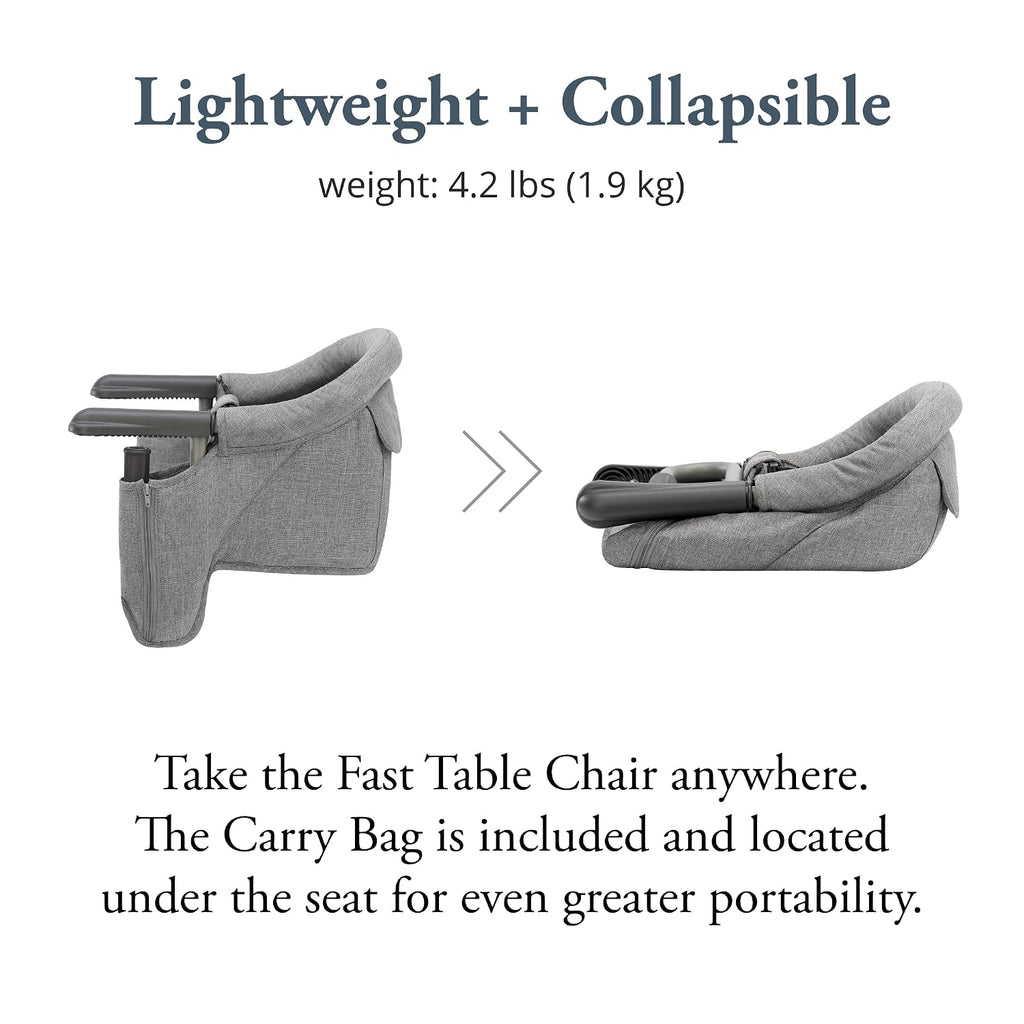 Inglesina Fast Table Chair - Stone Gray Melange + Fast Dining Tray - Portable Baby High Chair - for Babies & Toddlers up to 37 lbs - Fits Tables 0.8'' to 3.5'' Thick - Compact - Travel Bag Included
