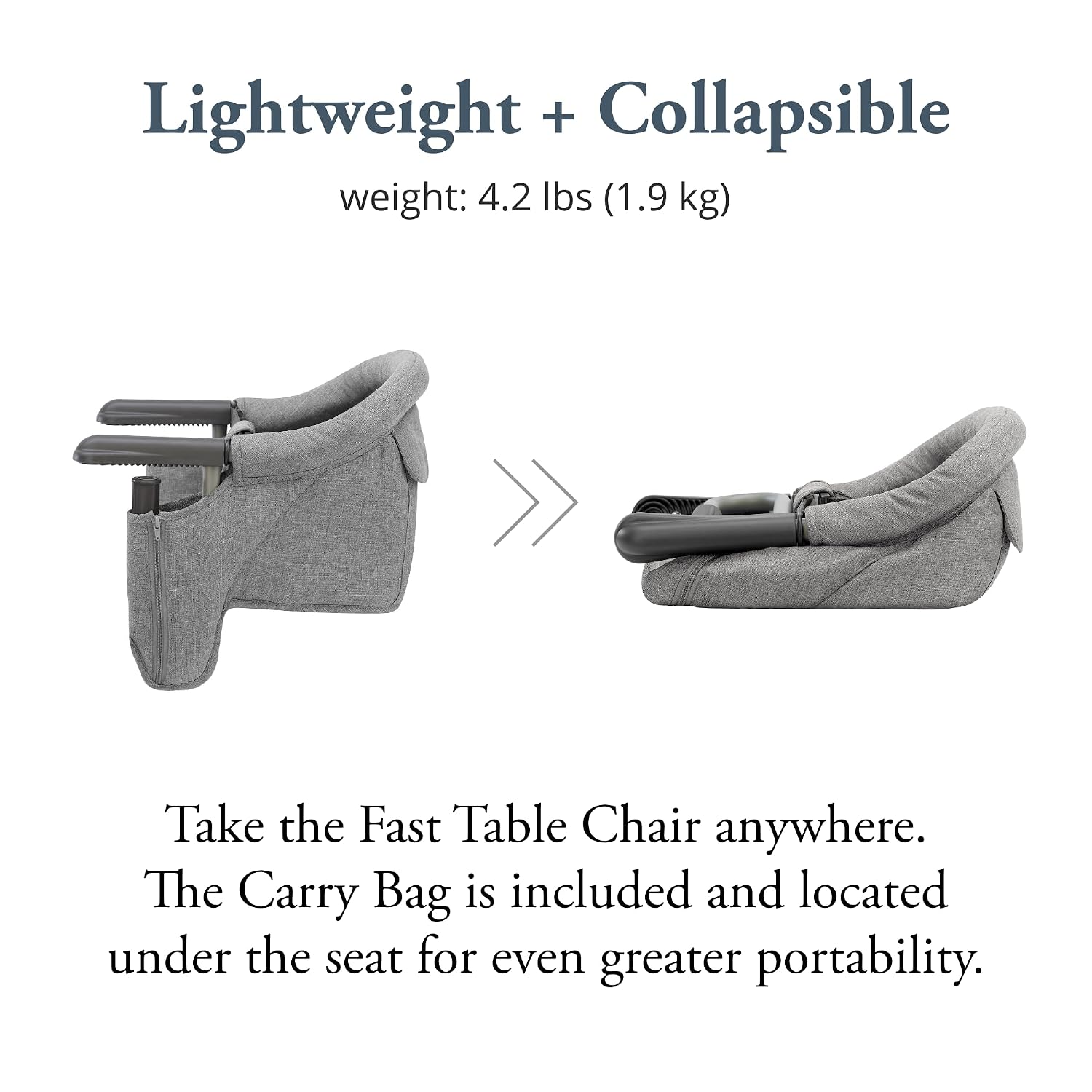 Inglesina Fast Table Chair - Stone Gray Melange + Fast Dining Tray - Portable Baby High Chair - for Babies & Toddlers up to 37 lbs - Fits Tables 0.8'' to 3.5'' Thick - Compact - Travel Bag Included