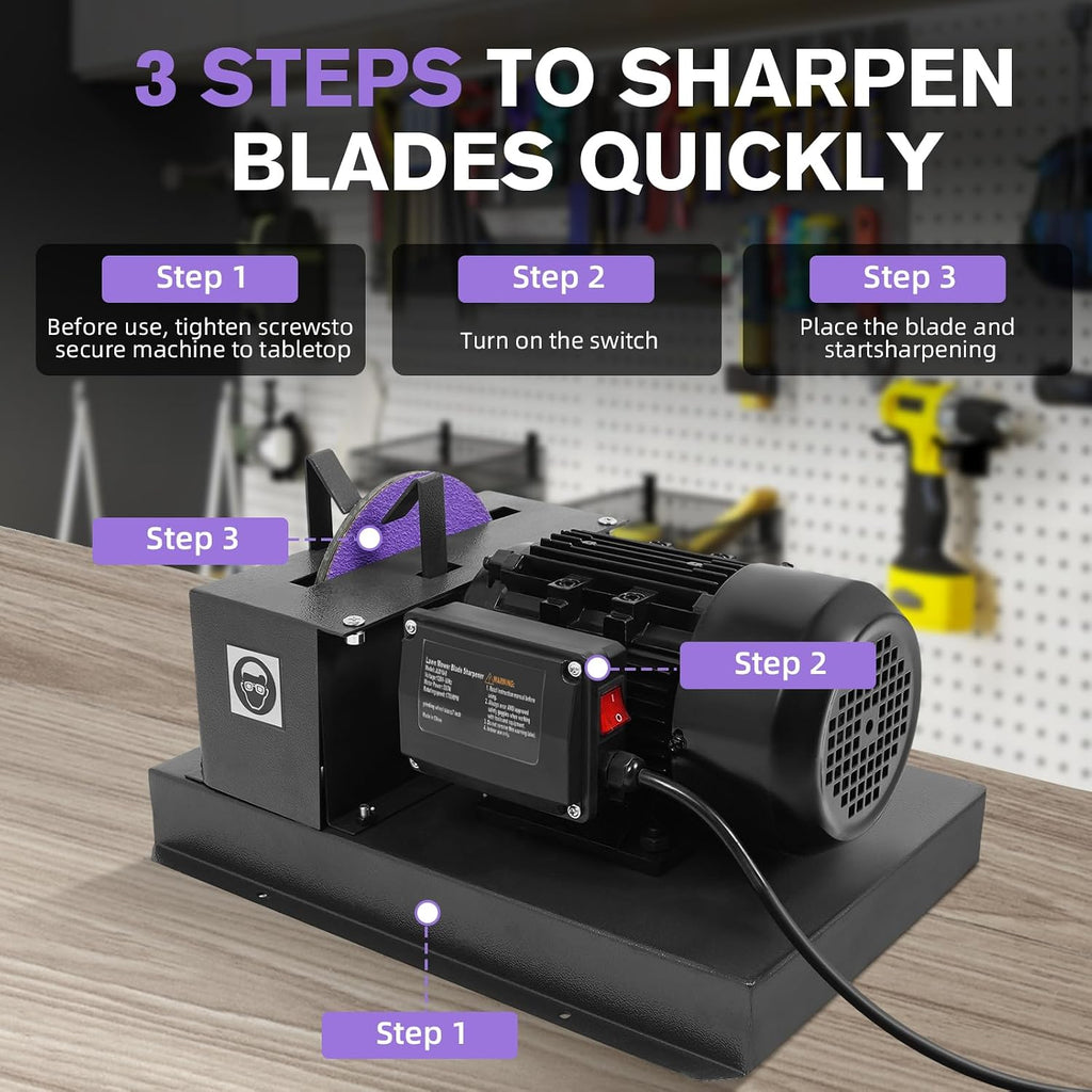 Lawn Mower Blade Sharpener, 1HP 750W Lawnmower Blade Grinder with 9-inch Rust-Proof Grinder Tool, 2 Sanding Paper & Bracket, Compact Workbench Sharpening for Durable Blades