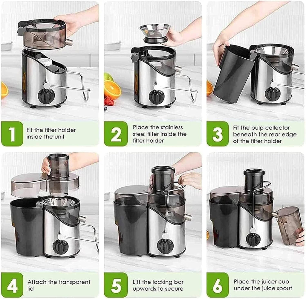 400W Juicer Extractor with Wide Mouth 3' Feed Chute for Fruit Vegetable, Easy to Clean, Stainless Steel