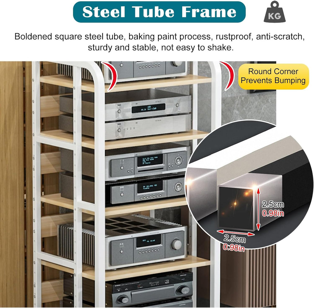 27 35 43 Inch Tall Stereo Stands 3/4/5 Shelf for Living Room, Media Audio Video Equipment Rack with 360° Swivel Wheel, Heavy Duty Record Players Turntable Cabinet(70cm (27.5in) - 3 Tier)