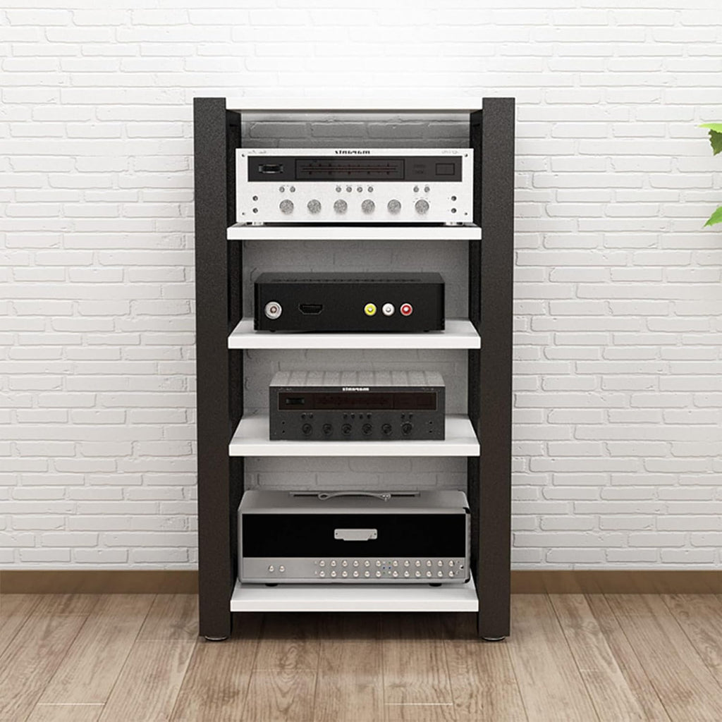 Stereo Racks and Stands, 2/3/4/5 Tier AV Media Stand, Audio Equipment Rack with Adjustable Shelves, Reinforced Steel Frame, Adjustable Footpads, for Home Theater(White,5 Tier 60x51x100cm)