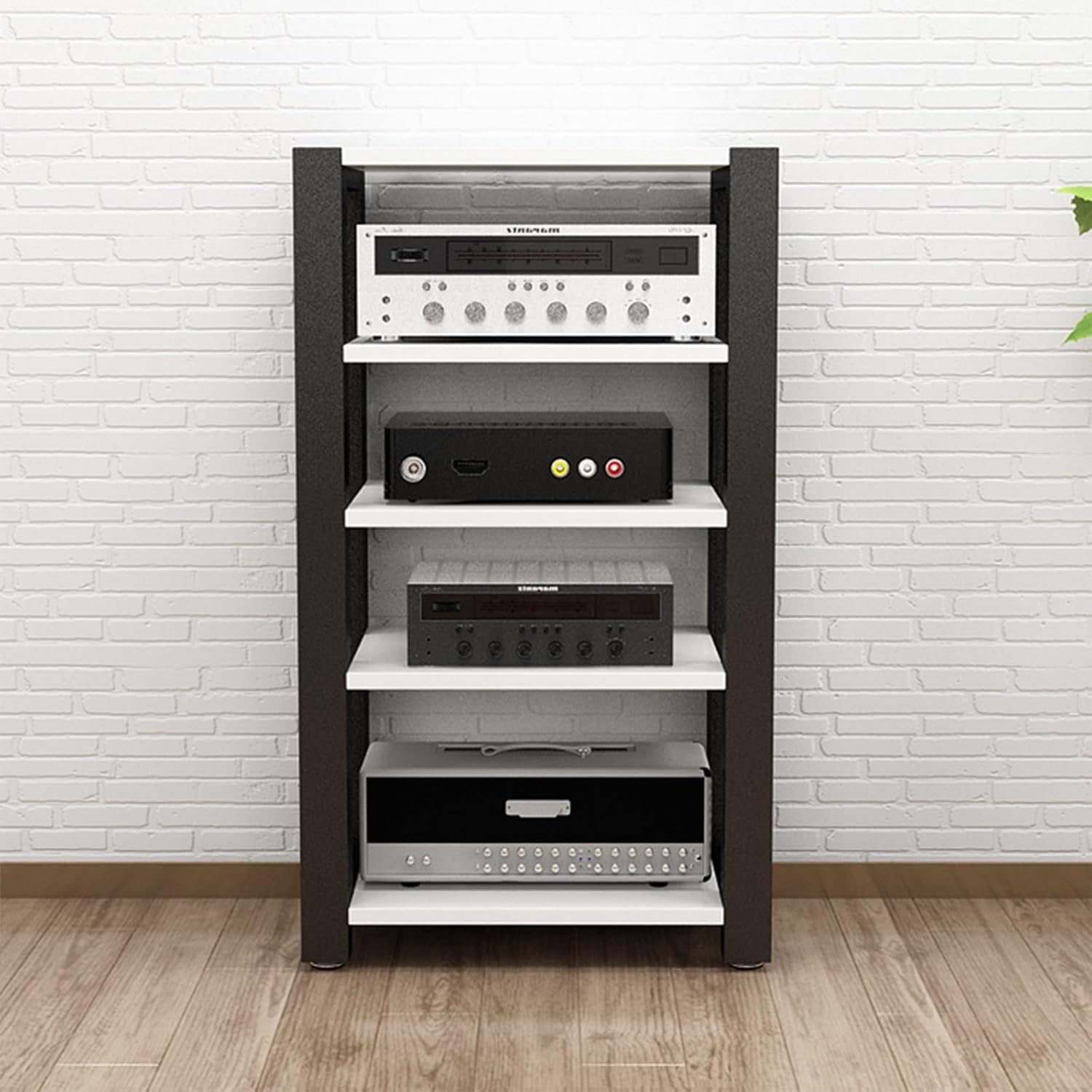 Stereo Racks and Stands, 2/3/4/5 Tier AV Media Stand, Audio Equipment Rack with Adjustable Shelves, Reinforced Steel Frame, Adjustable Footpads, for Home Theater(White,5 Tier 60x51x100cm)