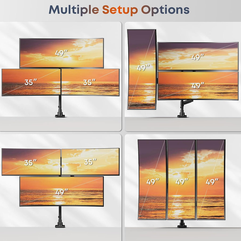Triple Monitor Mount for up to 49-inch Screens - Heavy Duty Triple Monitor Arm Desk Mount for Ultrawide Monitors Max Load 44lbs per Screen, VESA 75x75 / 100x100 mm, Black
