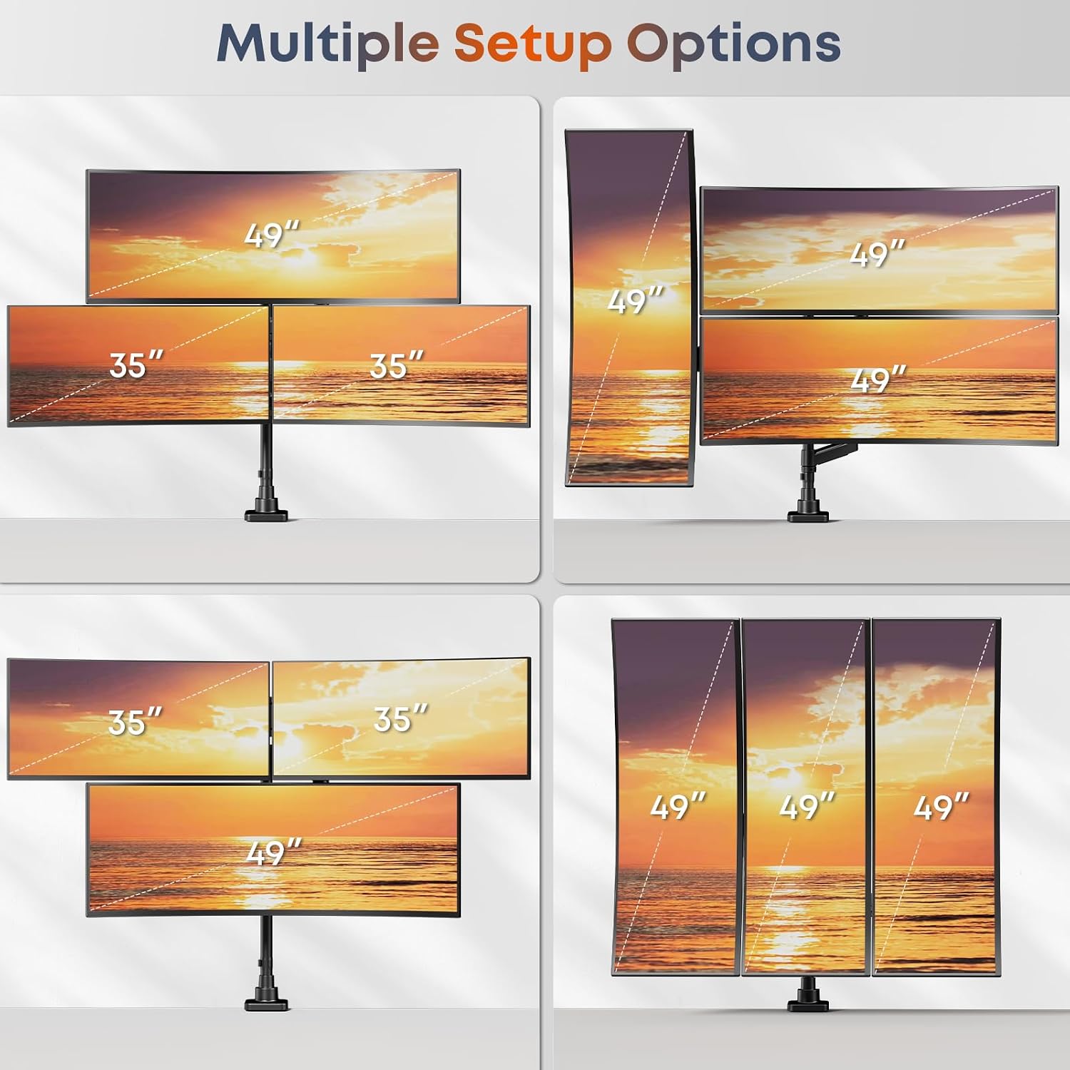 Triple Monitor Mount for up to 49-inch Screens - Heavy Duty Triple Monitor Arm Desk Mount for Ultrawide Monitors Max Load 44lbs per Screen, VESA 75x75 / 100x100 mm, Black