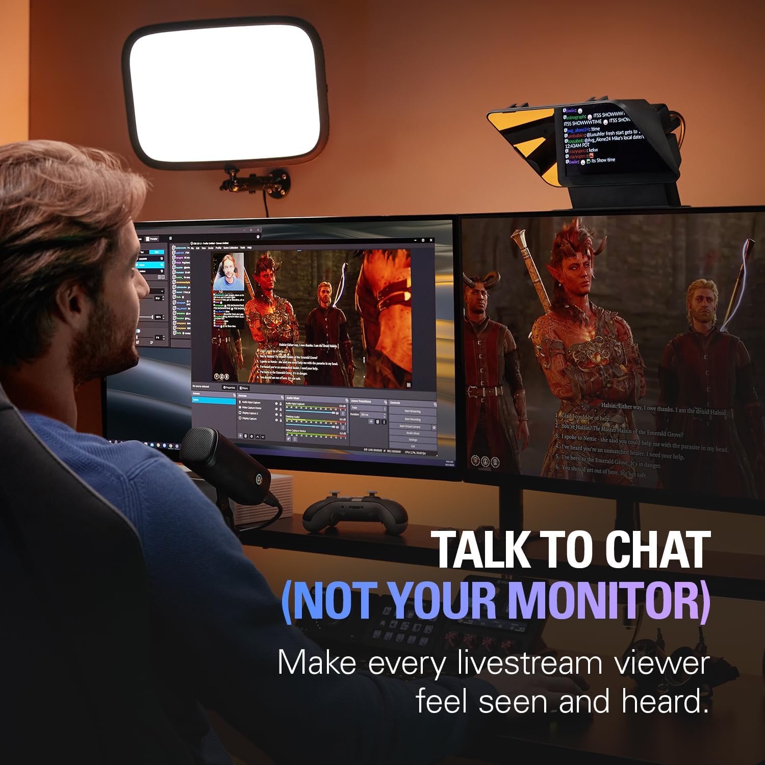 Elgato Prompter â€' Teleprompter with Built-in Screen for YouTube, Twitch, Zoom and More, 1080 Pixels, Supports DSLR/Webcam/Smartphone, Drag & Drop Monitor Display, Works with Mac/PC & Stream Deck