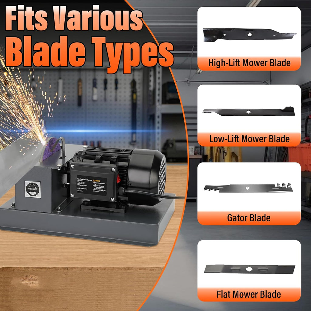 Lawn Mower Blade Sharpener – 2/3HP 500W Lawnmower Bench Grinder with 7-Inch Ceramic Grinding Wheel, Extra 60-Grit Ceramic Sandpapers, and 30°/40° Brackets for High/Low Lift, Gator & Flat Blades