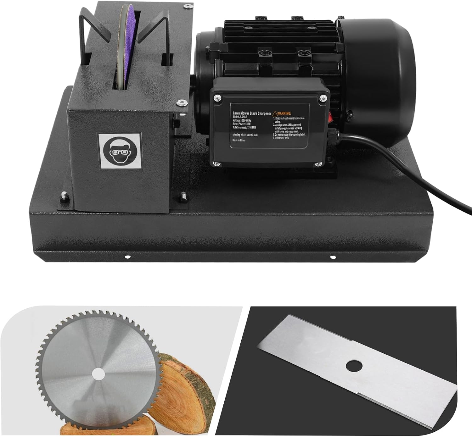 Lawn Mower Blade Sharpener, 500W 1700 RPM Lawnmower Blade Grinder with 7inch Grinding Wheel, Electric Corded Bench Mower Sharpening Machine for Gator Blades, Flat Blades,High/Low Lift Blades