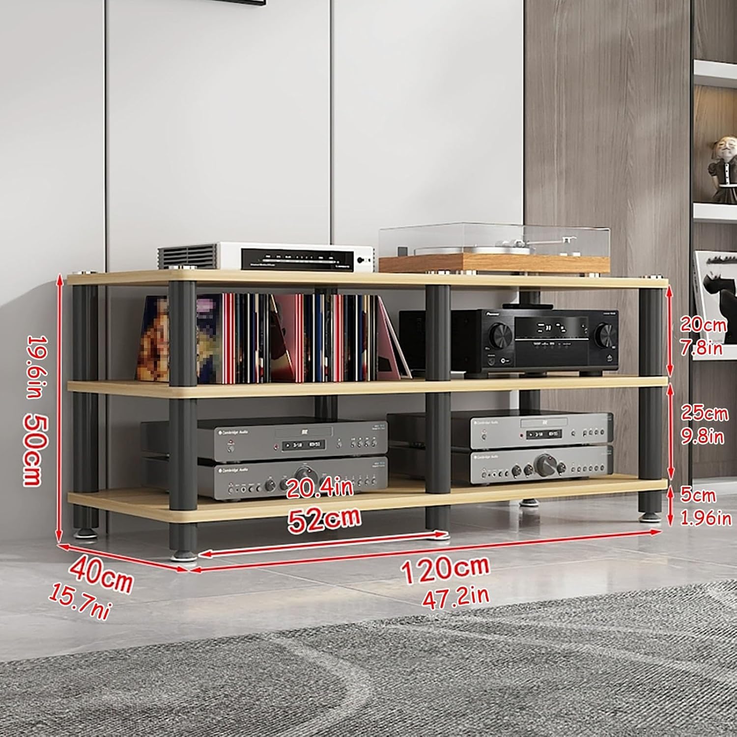 AV Media Stand, Audio Rack Corner Component Cabinet, Open Storage Shelf, Power Amplifier Shelf Equipment, TV Printer Storage Stand, for Home, Office(White,3 Tier 50CM/19.6in)
