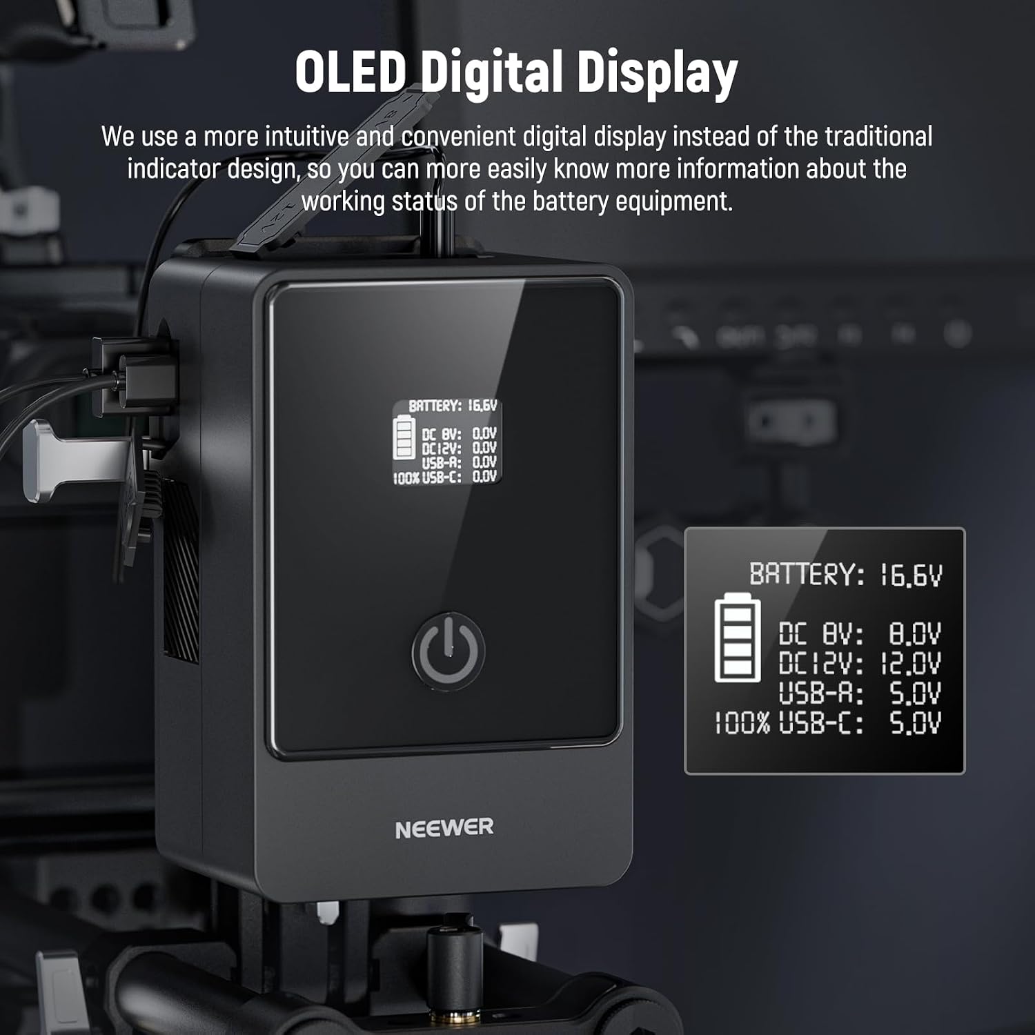 NEEWER V Mount Battery PS099E with Type C Cable, 6800mAh 99Wh 14.5V Mini V Lock with OLED Display, Fast Charging 65W PD USB C, D Tap/BP/USB A/DC Output for Video Camera Monitor Camcorder Filmmaking