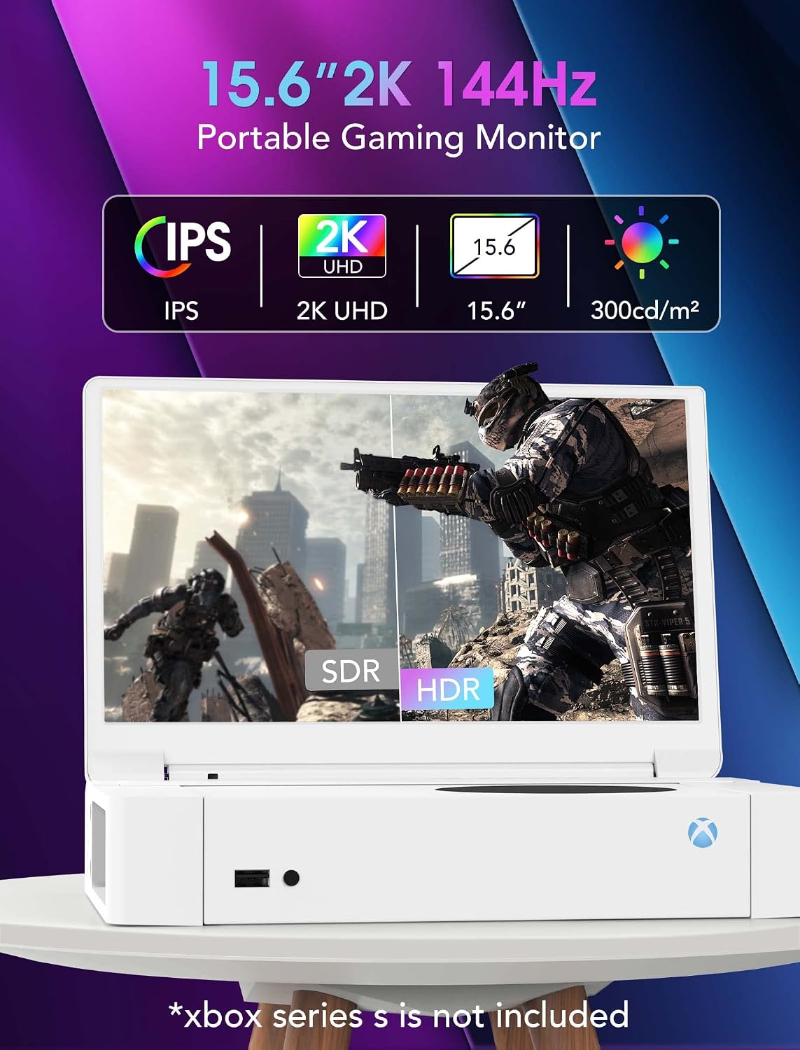 DEPGI 15.6' Portable Monitor for Xbox Series S,144Hz 2K QHD IPS Gaming Monitor for Xbox Series S (Not Included), with HDR AMD FreeSync 2X HDMI for Indoor Outdoor Travel