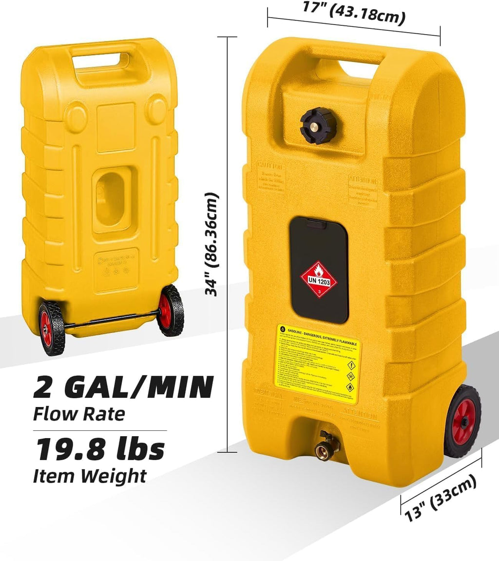 15 Gallon Portable Gas Tank with Caster,LE Fluid Transfer Siphon Pump,Fuel Caddy With 10Ft Hose. Delivery Hose Diesel Fuel Gas Can for Cars, Lawn Mowers, Boats Red/Gray/Yellow, Portable Diesel Can
