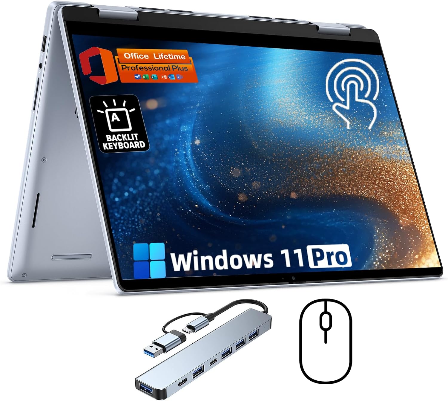 Dell Inspiron-7440 2-in-1 Laptop, 14'' FHD+ 2-in-1 Touch Display, Intel 10-Core 5-120U(up to 5 GHz), Backlit KB, w/USB Stocking Hub, Windows 11 Pro, Lifetime MS Office(32GB DDR5 RAM | 1TB SSD)