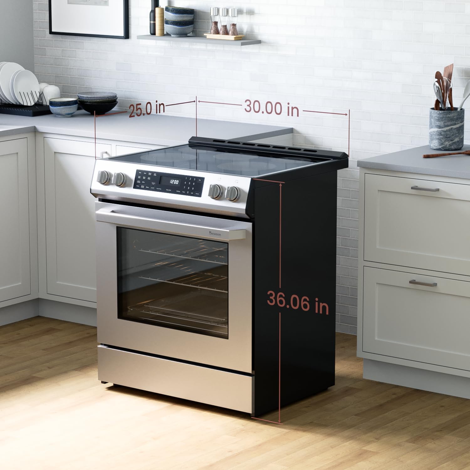Rangaire RRE303GS 30' Glass Touch Electric Range Oven - Stainless Steel, Infrared Stove Burners, True Convection, Self Cleaning, Easy Reach Racks