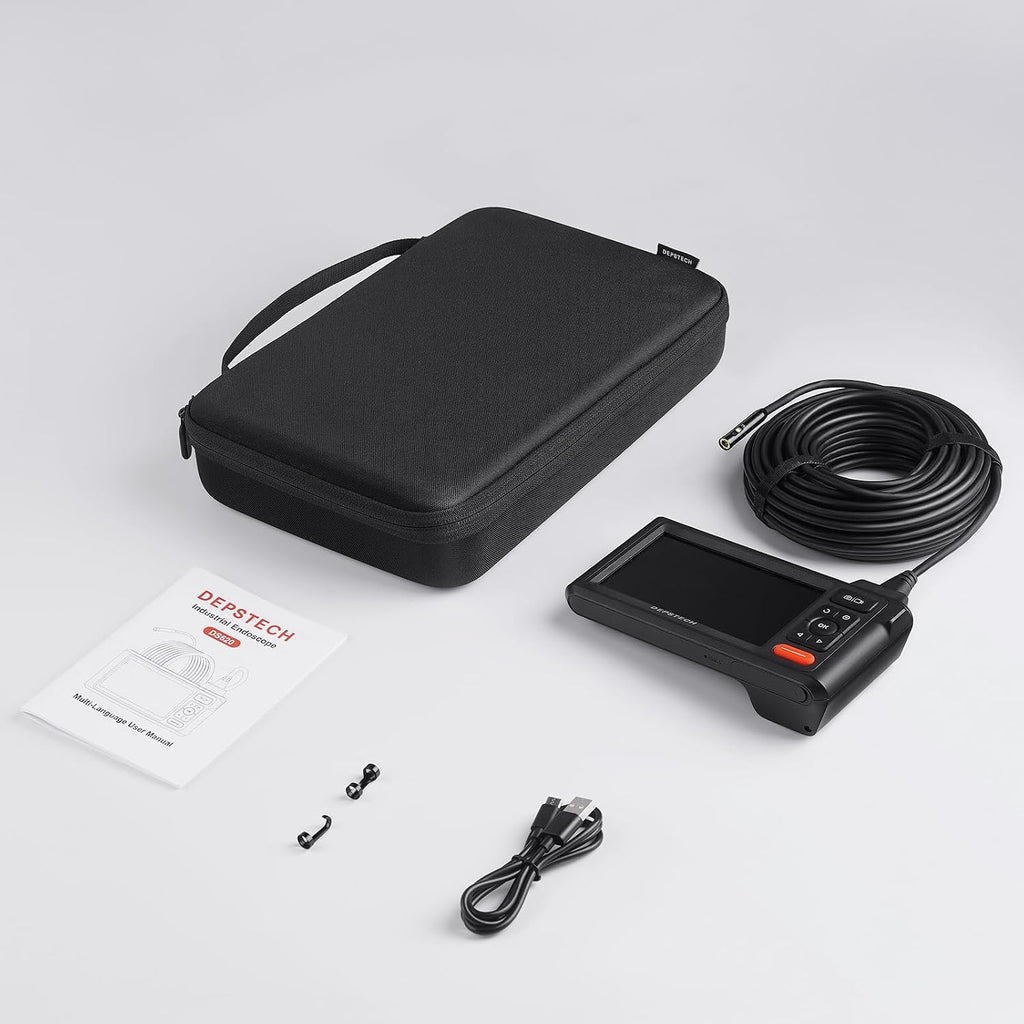 DEPSTECH 50ft Sewer Camera, 1080P HD Triple Lens Borescope, 5' IPS Screen Endoscope with Light, IP67 Waterproof Plumbing Drain Pipe Snake Inspection Camera with 32G Card, Carry Case